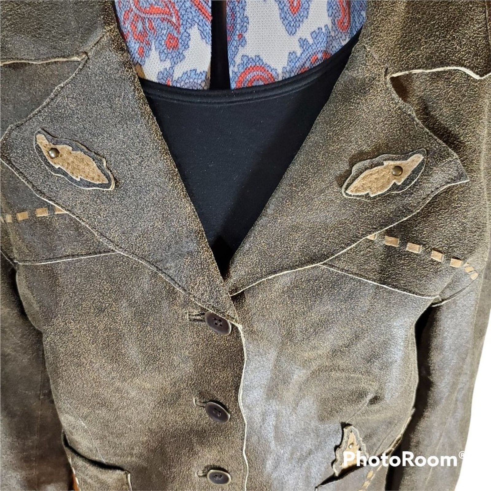 Nordstrom Bernardo | Brown Western Bohemian Leather Jacket |Size Large Size L / US 10 / IT 46 - 2 Thumbnail