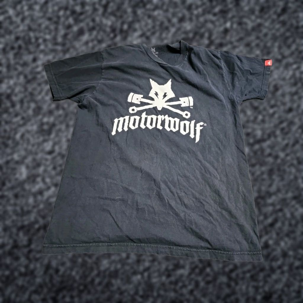 Logo 7 VINTAGE Motorwolf Logo Motorcycle T-Shirt Men Large Black Cotton USA Made 90s Biker Size US L / EU 52-54 / 3 - 1 Thumbnail