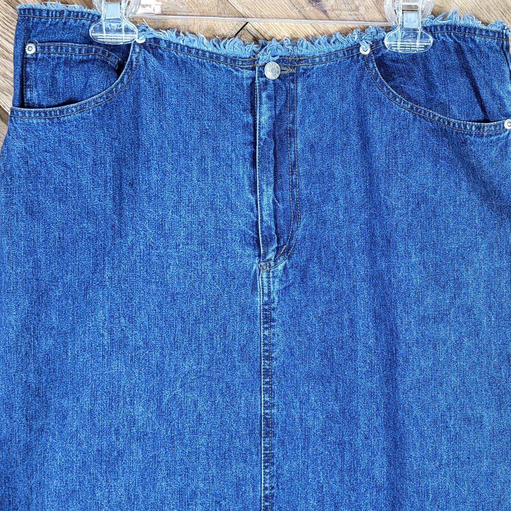 Denime Adriana Sport Womens Denim Maxi Skirt 12 Blue Slit Waist Frayed Back Length 36" Size 34" / US 12 / IT 48 - 2 Thumbnail
