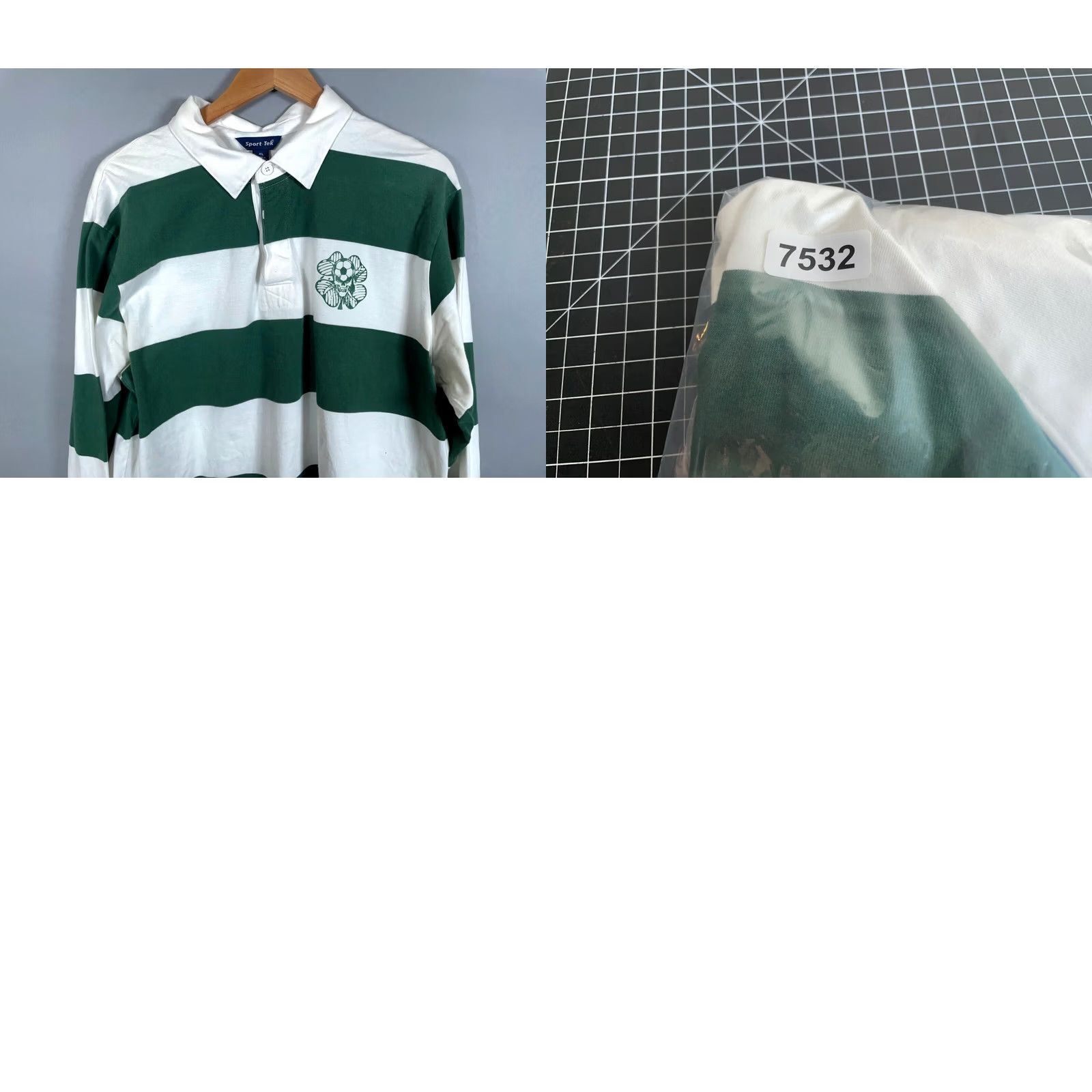 Vintage Sport-Tek Rugby Shirt Men XL White Green Striped Skull Four Leaf Clover Print Polo Size US XL / EU 56 / 4 - 9 Thumbnail
