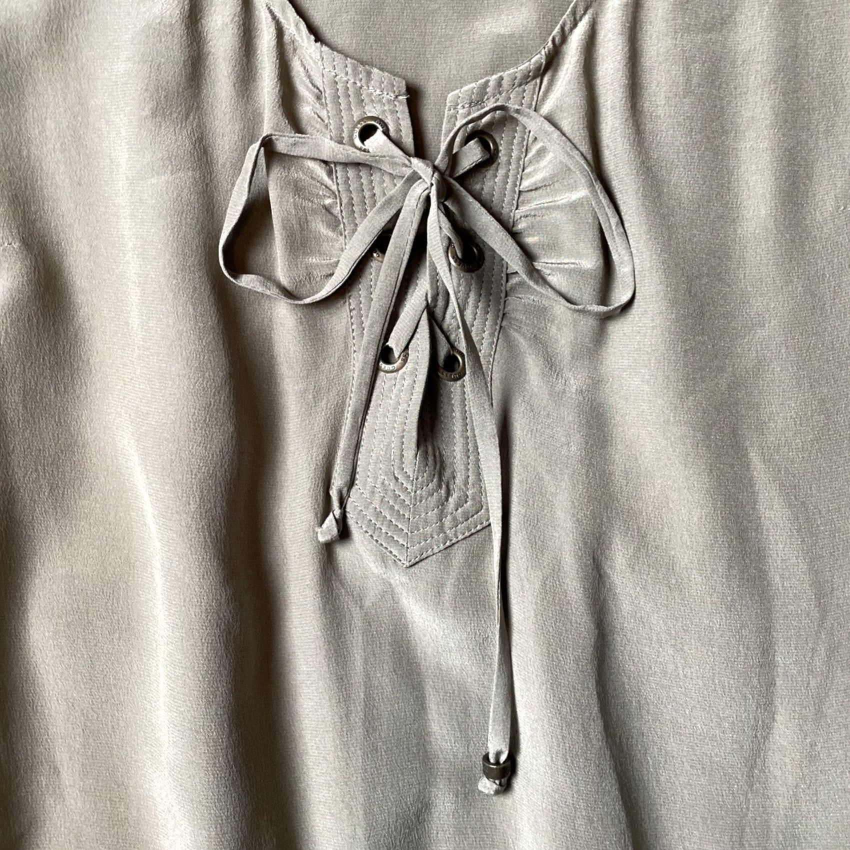 Guess GUESS Silk Green Long Sleeve Shirt Dress - Cargo, Drawstring Waist, Size 7 M, Velvet/Logo Details, V-Neck, Pockets, 90s Theme, Women Size M / US 6-8 / IT 42-44 - 5 Thumbnail