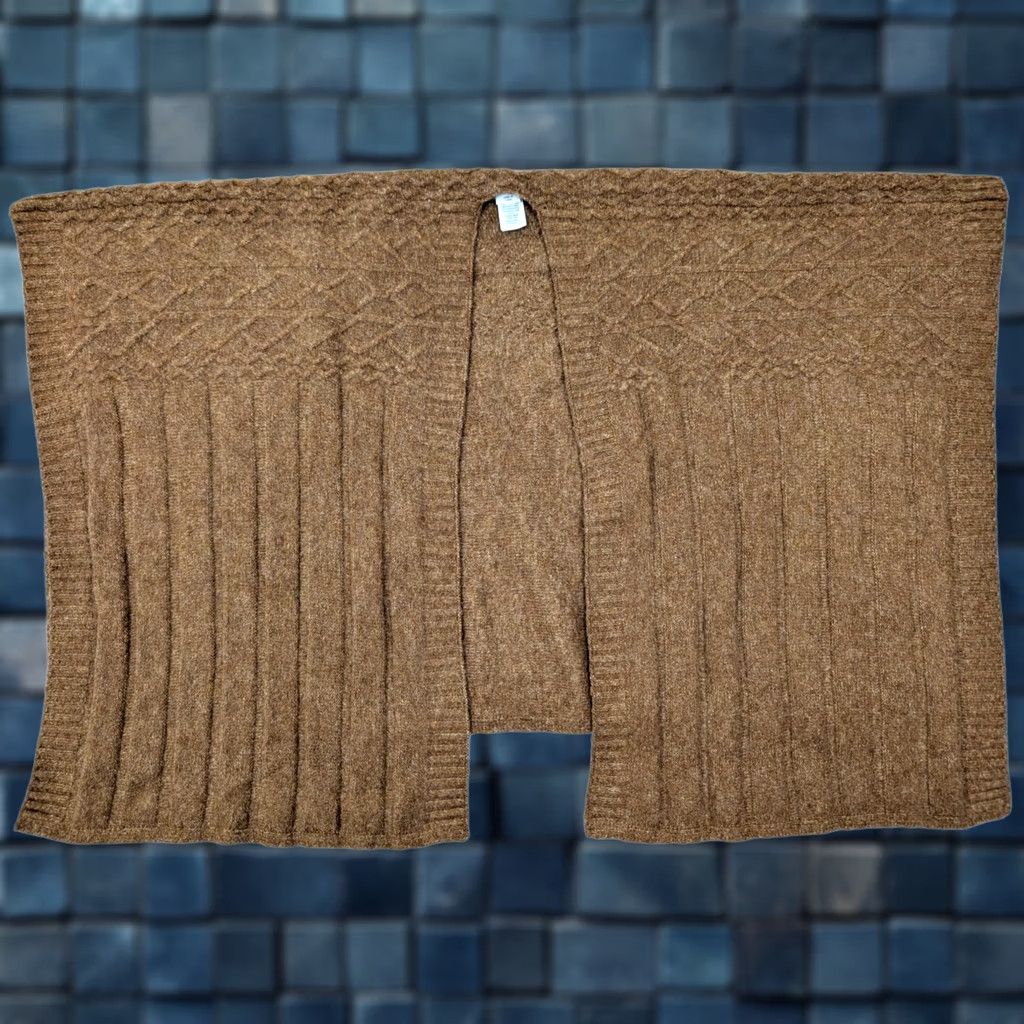 Vintage Cupcakes & Cashmere Cable Knit Poncho Cape Brown One Size Open Front Cozy Boho Size ONE SIZE - 1 Thumbnail