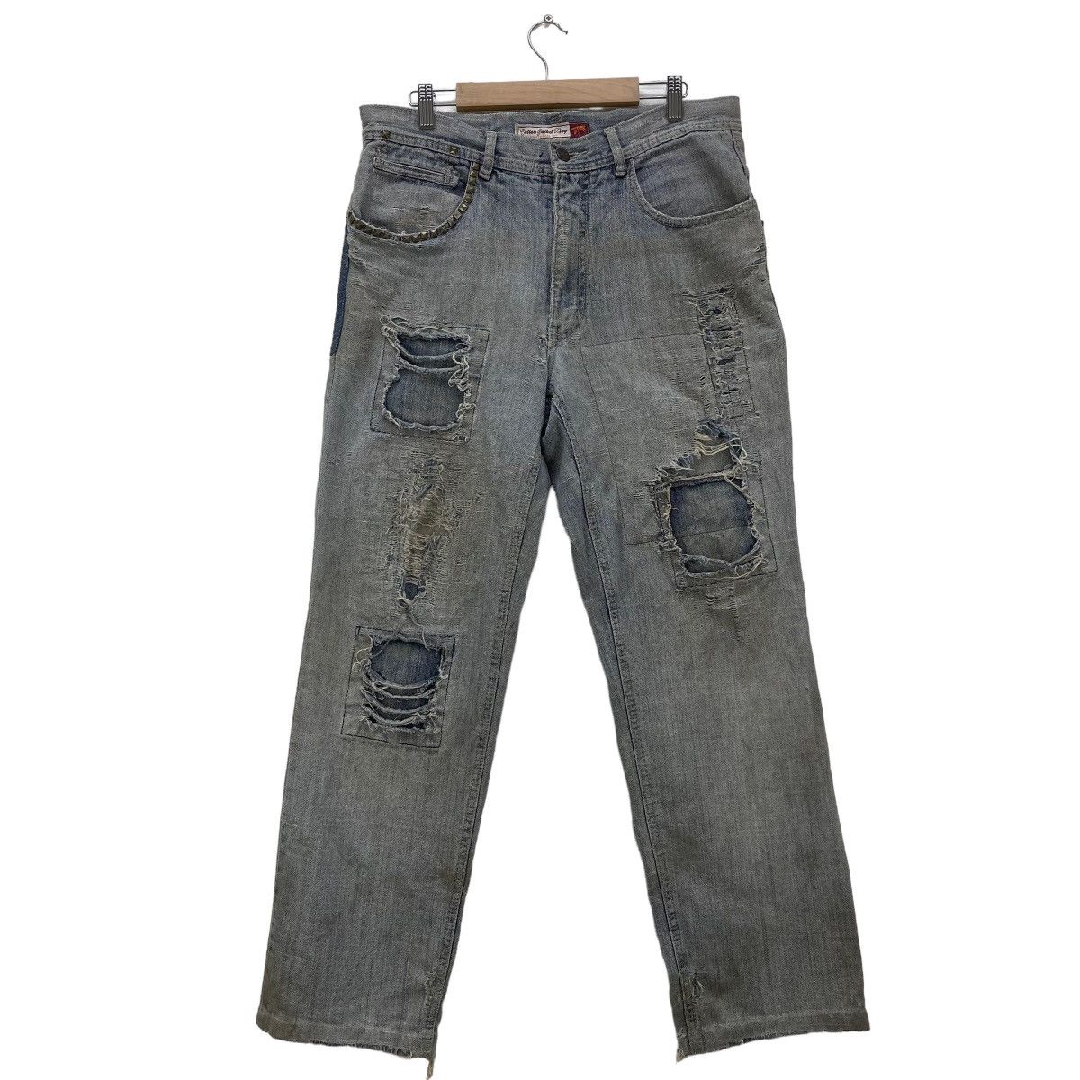If Six Was Nine Trashed Japanese Brand Distressed Denim Jacket Size US 34 / EU 50 - 2 Thumbnail