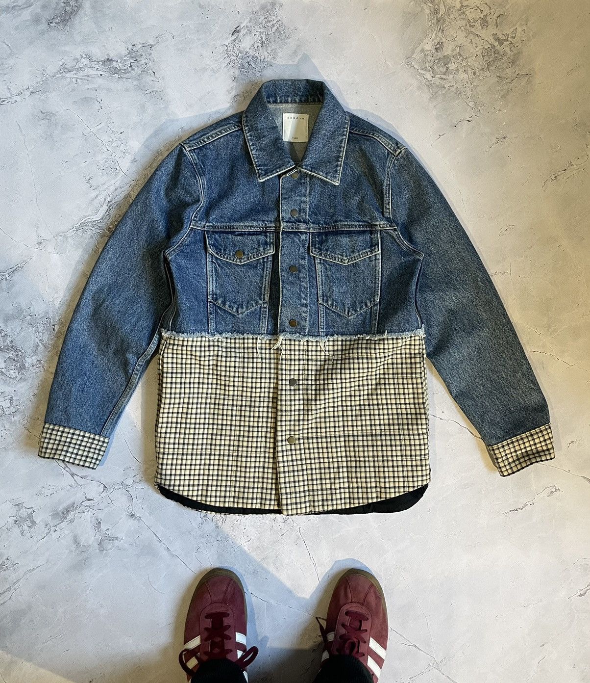 Designer × Japanese Brand × Sandro Sandro Patchwork Denim Blazer Jacket 2018 Size S / US 4 / IT 40 - 2 Thumbnail