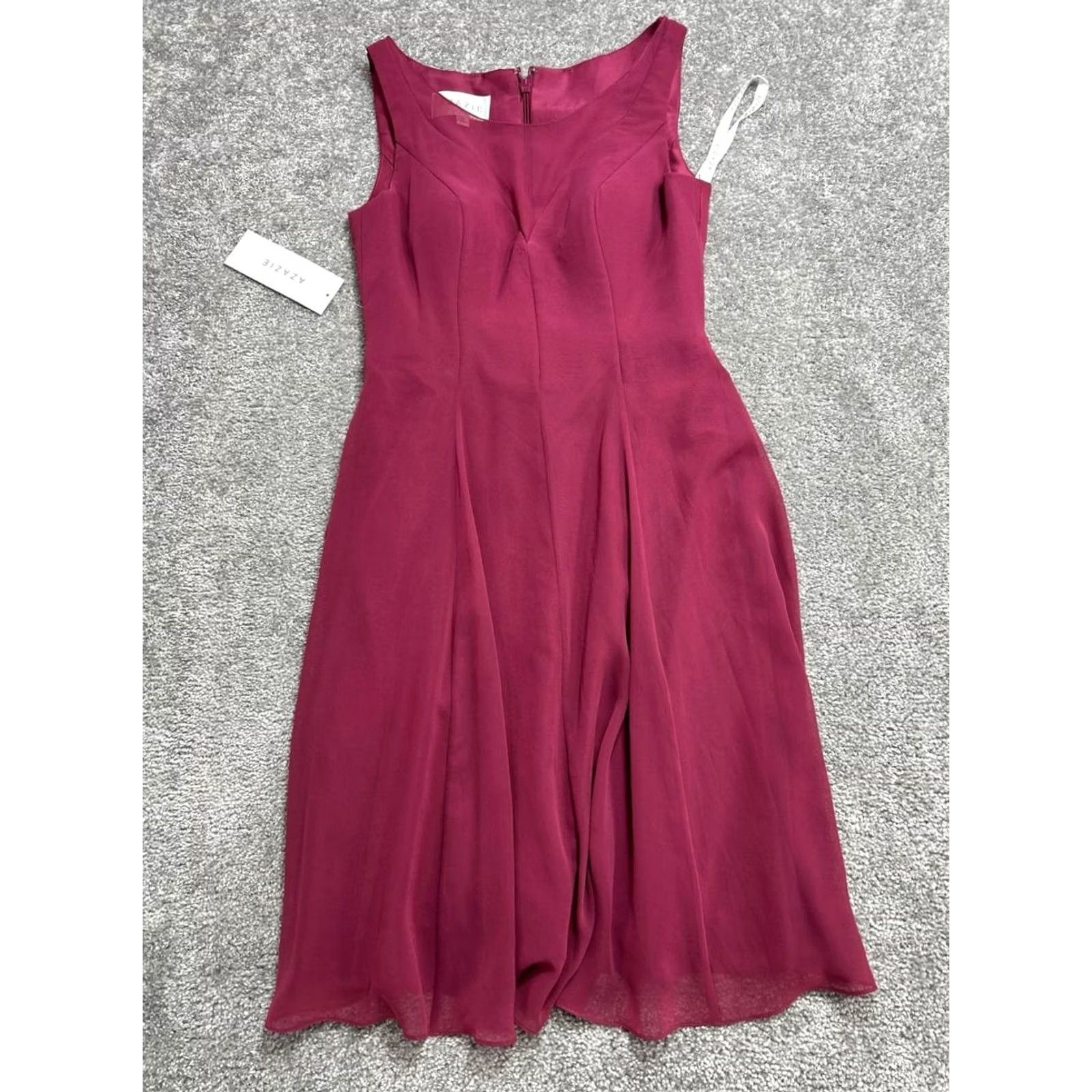 Vintage Azazie Kaya A-Line Dress Womens A8 Red Lined Sleeveless Scoop Neck Back Zip Formal Wedding Size M / US 6-8 / IT 42-44 - 2 Thumbnail