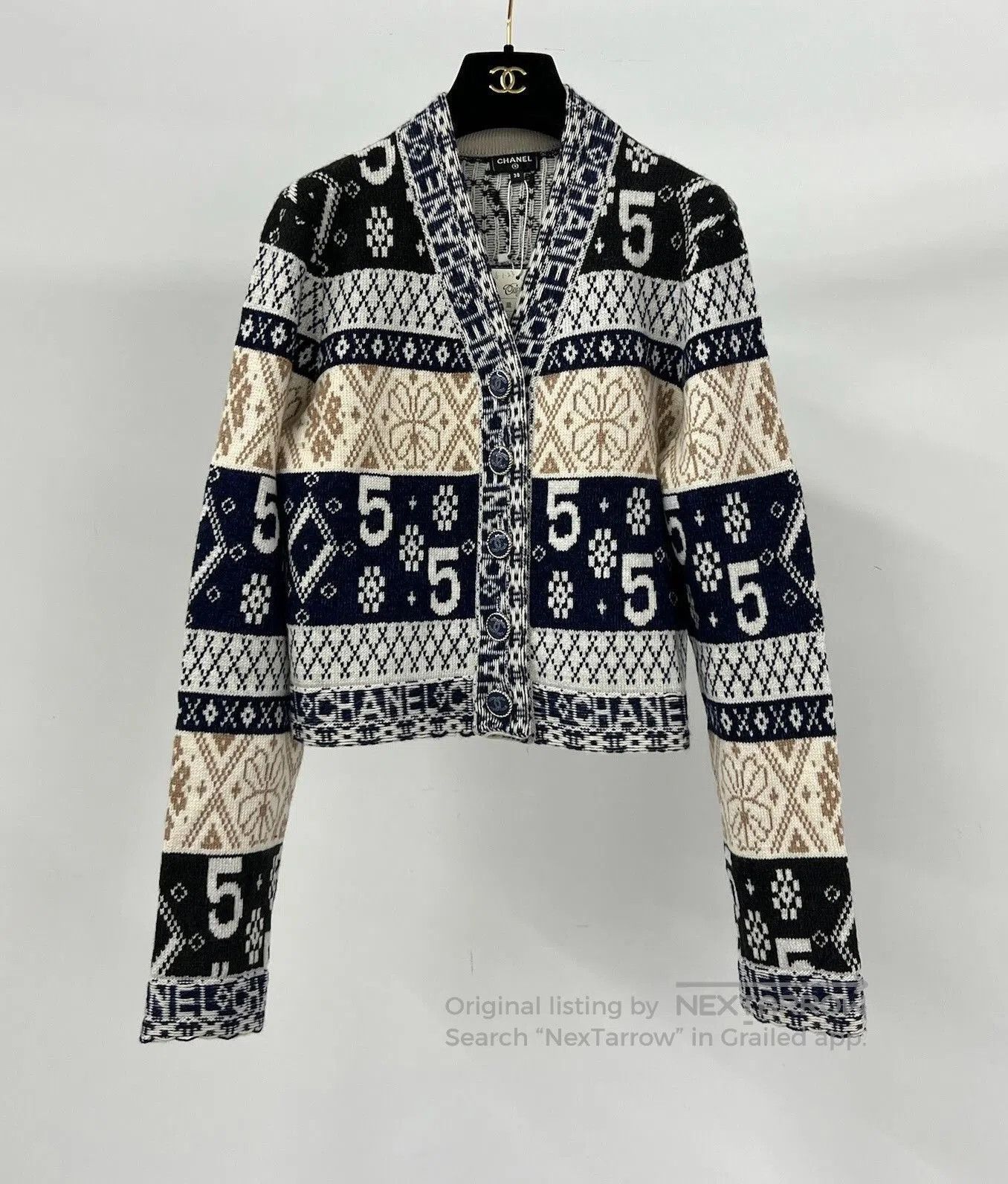 Chanel Chanel No.5 Letter Cashmere Cardigan. Size S / US 4 / IT 40 - 1 Thumbnail