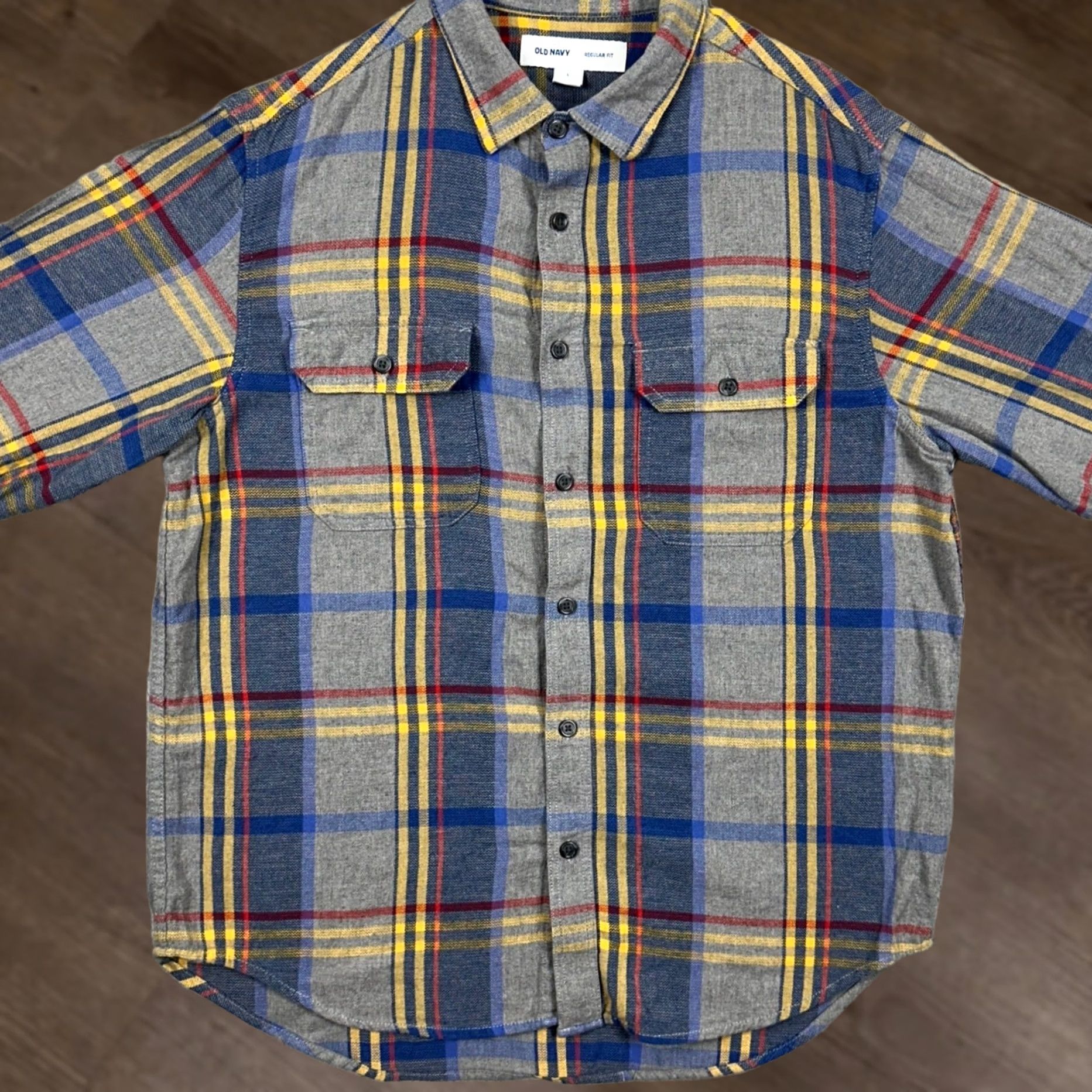 Old Navy Old Navy Shirt Flannel Men Large Gray Blue Plaid Flap Pockets Stretch Button Up Size US L / EU 52-54 / 3 - 1 Thumbnail