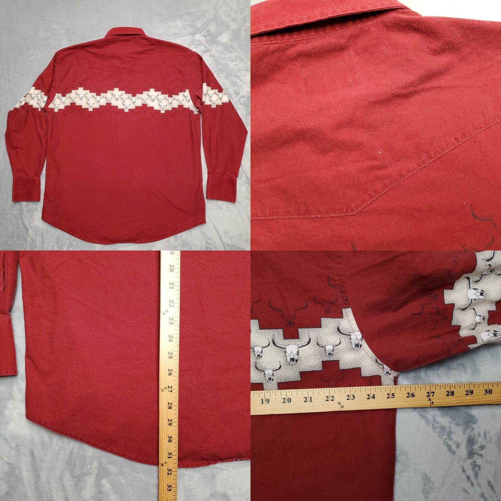 Wrangler VINTAGE Wrangler Shirt Mens XL Red Steer Skull Pearl Snap Western Cowboy Ranch Size US XL / EU 56 / 4 - 8 Thumbnail