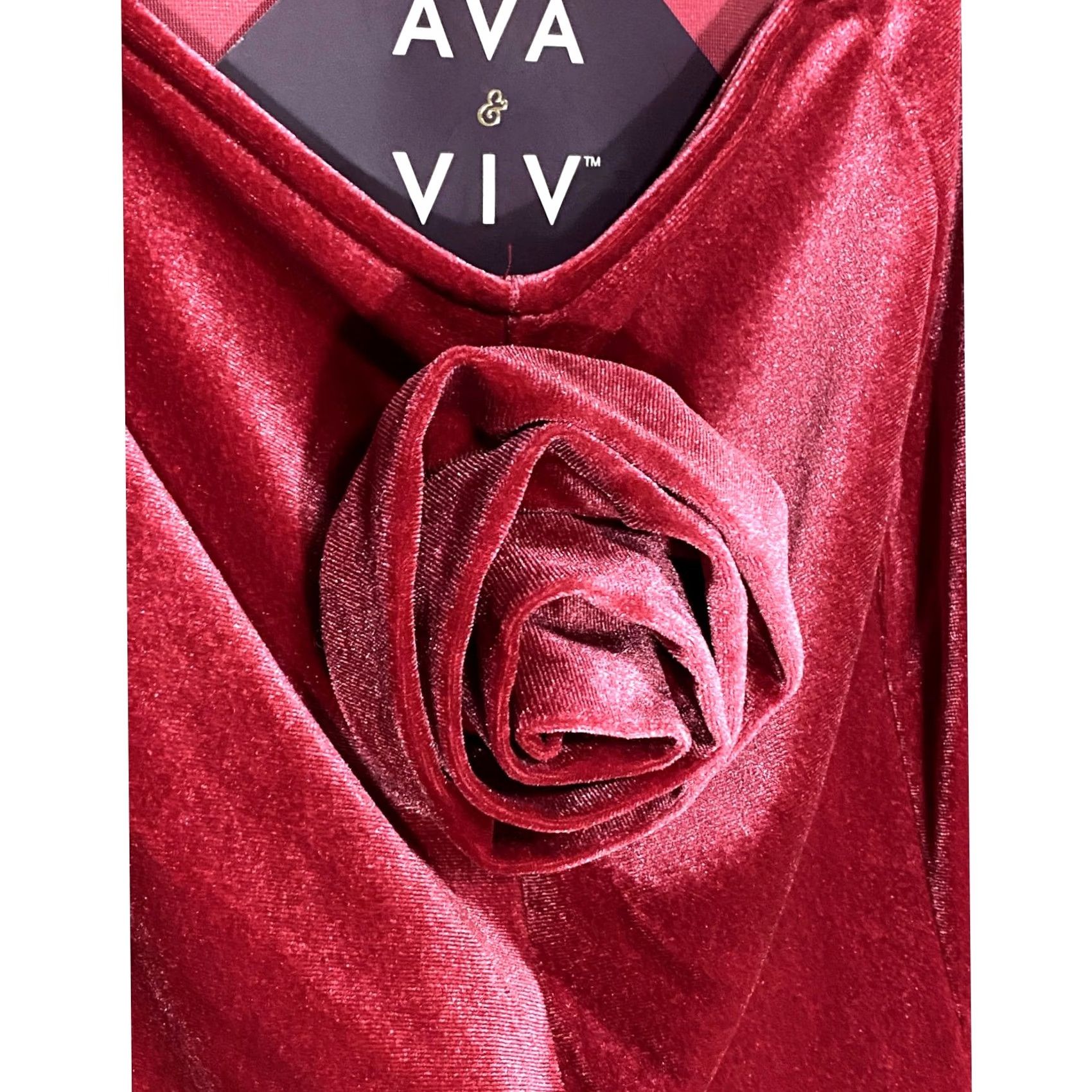 Vintage Ava & Viv Rosette Midi A-Line Red Dress 2XL Velvet Whimsigoth Emo Romantic NWT - Plus Size Size XXL / US 16-18 / IT 52-54 - 3 Thumbnail