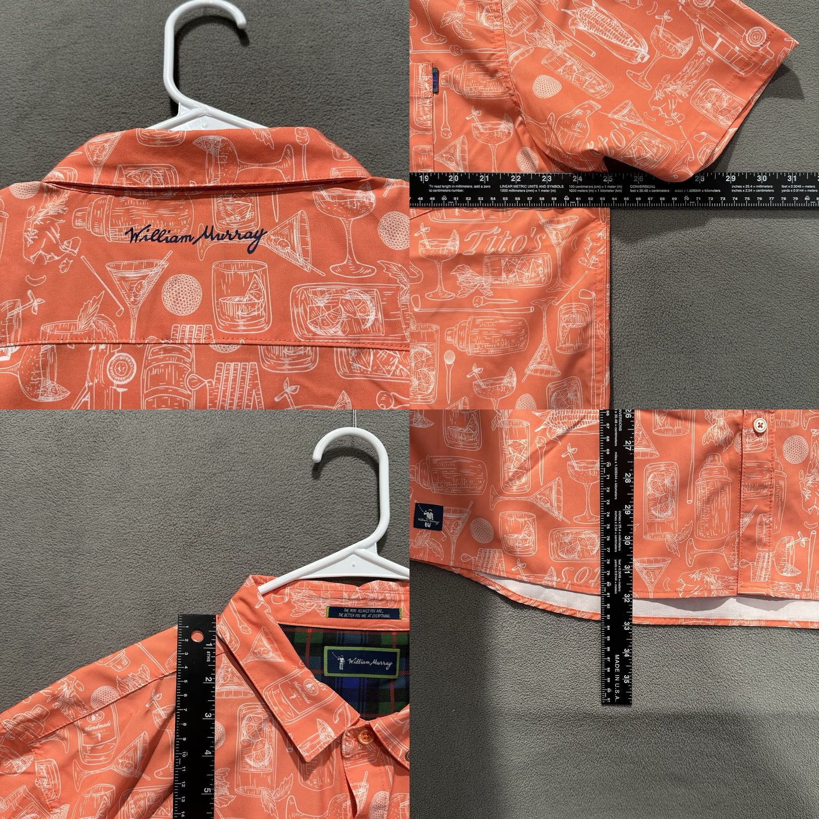 Vintage William Murray Polo Shirt Mens XL Orange Hometown Golf Cocktail Print AOP Size US XL / EU 56 / 4 - 8 Thumbnail