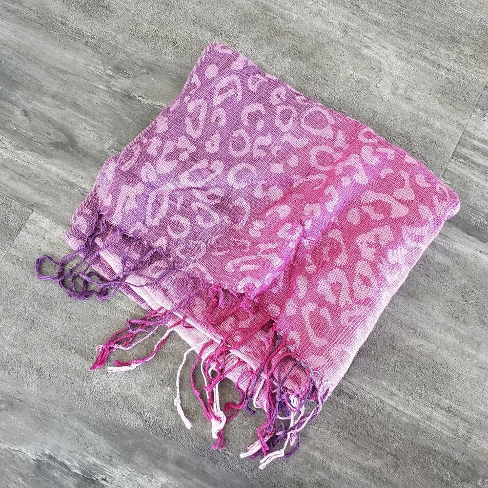 Designer Pink Purple Animal Detailed Fringe Scarf Size ONE SIZE - 2 Thumbnail