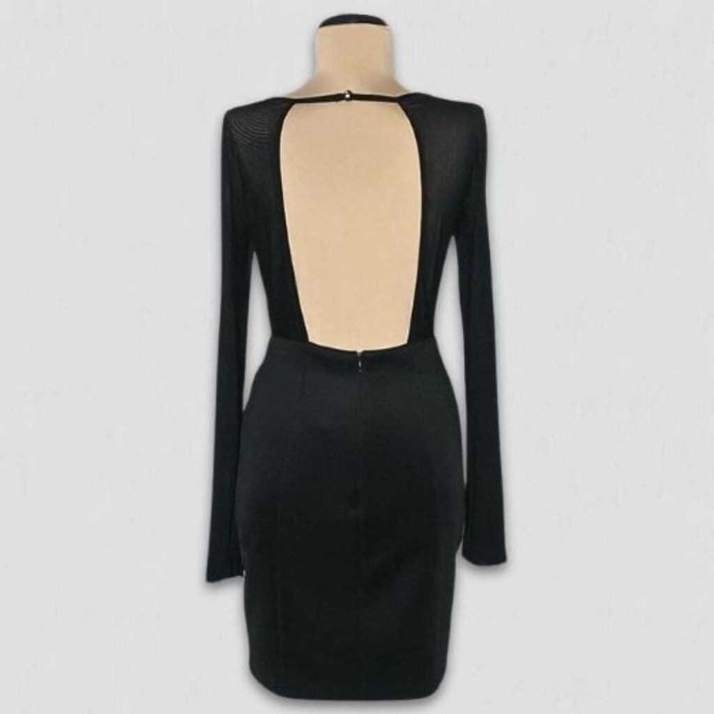 Vintage Mini Dress Backless Bodycon Sheer Mesh Cut Out Black sz M Size L / US 10 / IT 46 - 2 Thumbnail