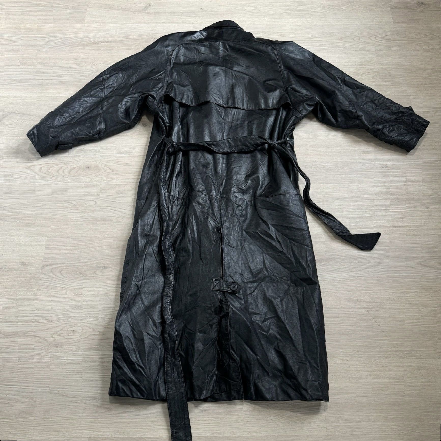 Vintage VINTAGE 90s Pelle Studio Leather Trench Coat Double Breasted Belted Jacket Men L Black Size US L / EU 52-54 / 3 - 6 Thumbnail