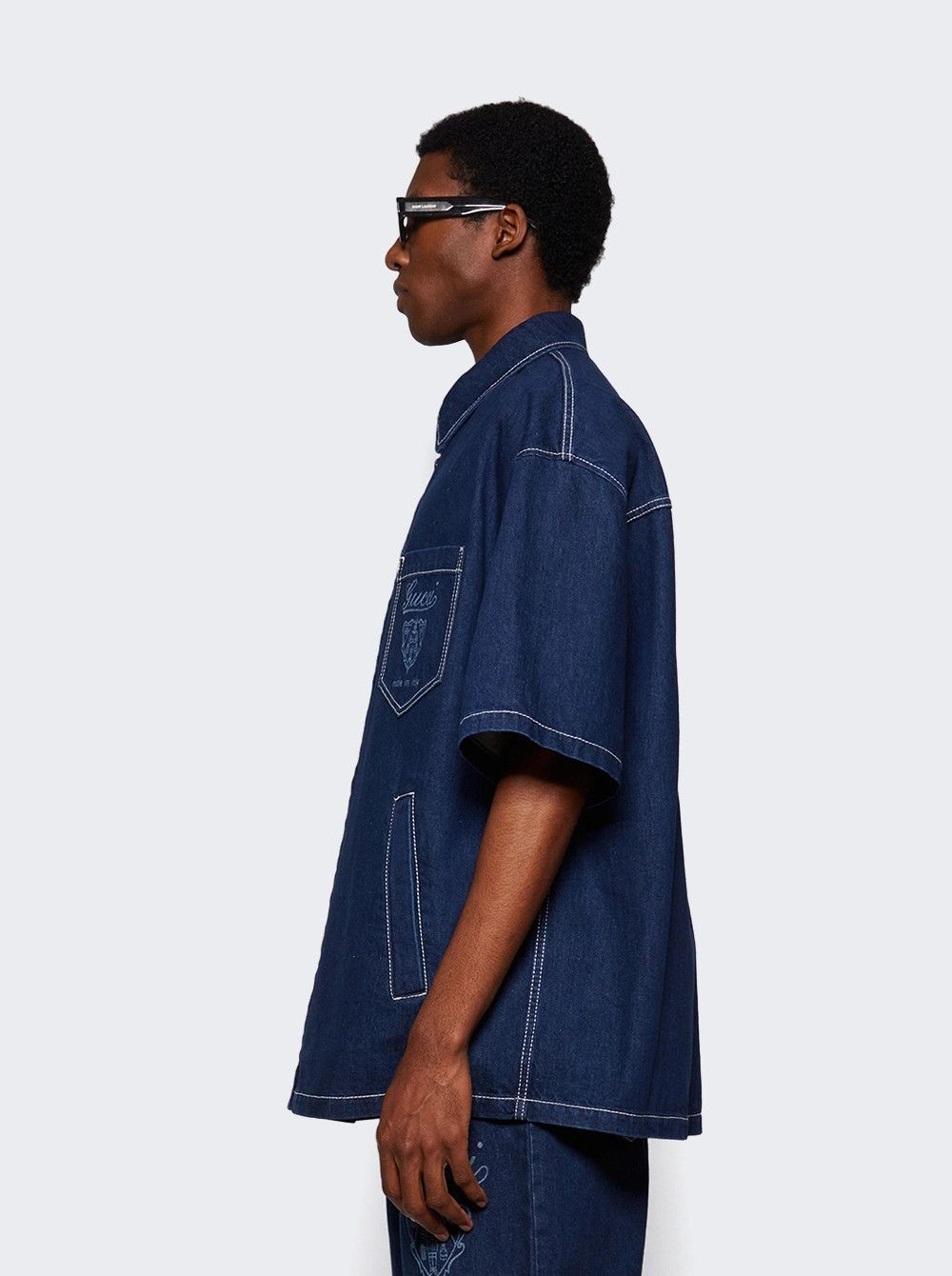 Gucci o1loc1c1125 815658 Lasered Denim Shirt in Midnight Blue Size US L / EU 52-54 / 3 - 3 Thumbnail