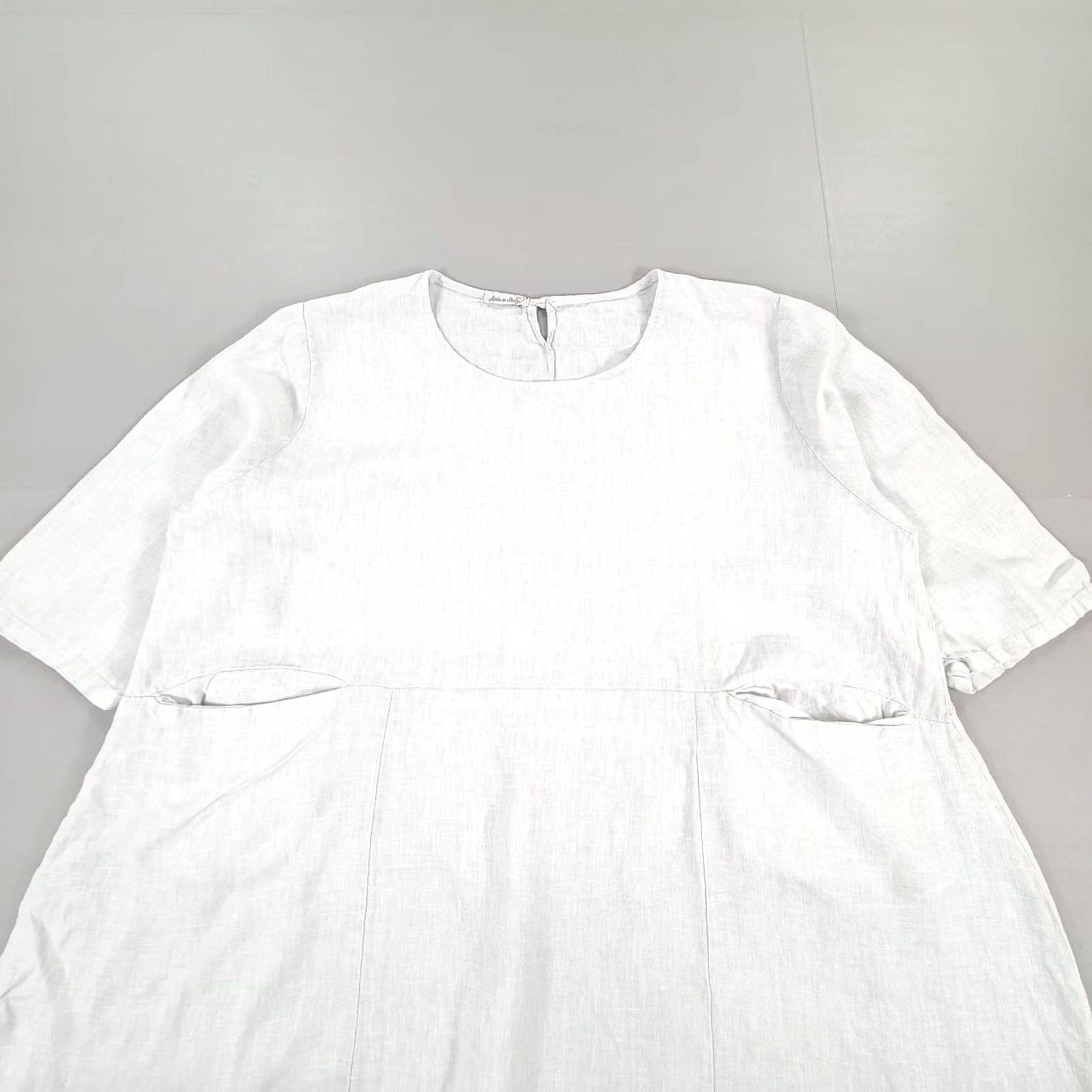 Vintage Made In Italy Dress Grey One Size Knee Length 100% Linen Pockets Women Size ONE SIZE - 3 Thumbnail