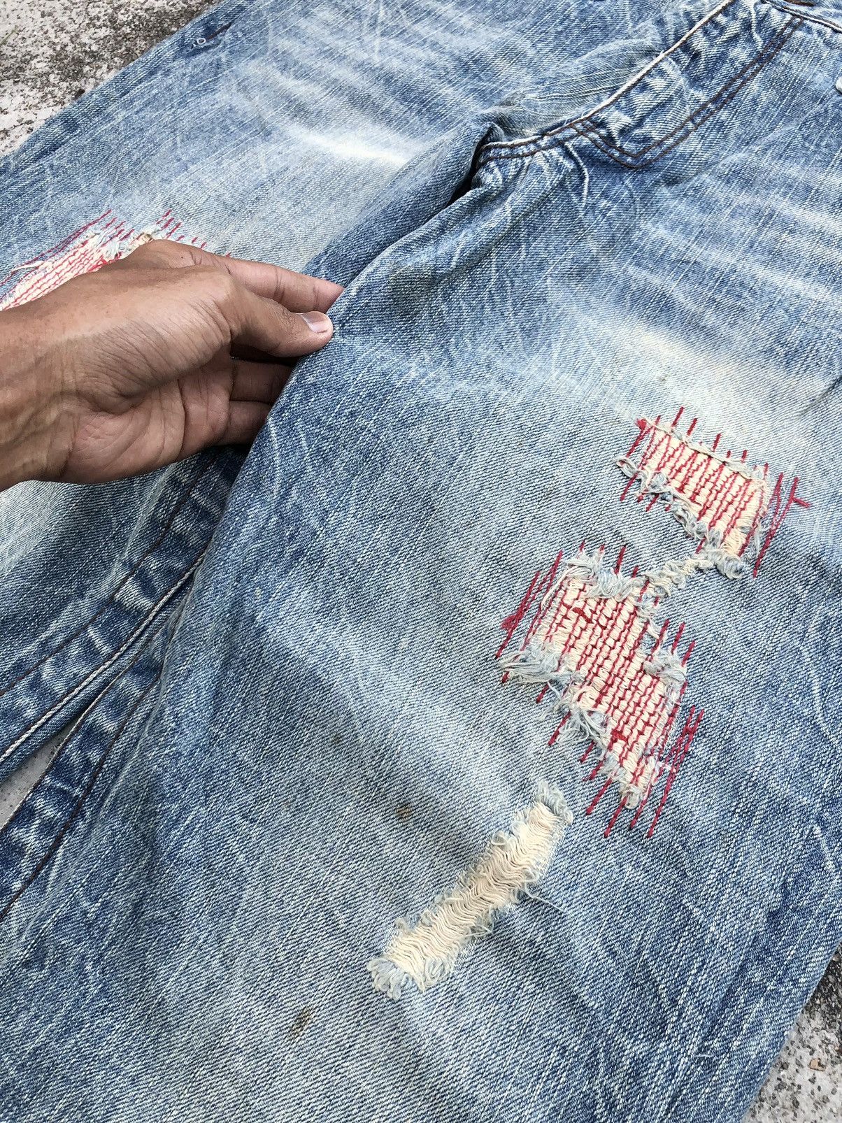 Japanese Brand ZIGZAG WASHED BLUE JEANS BY SIX STAREX EXCLUSIVE Size US 34 / EU 50 - 4 Thumbnail