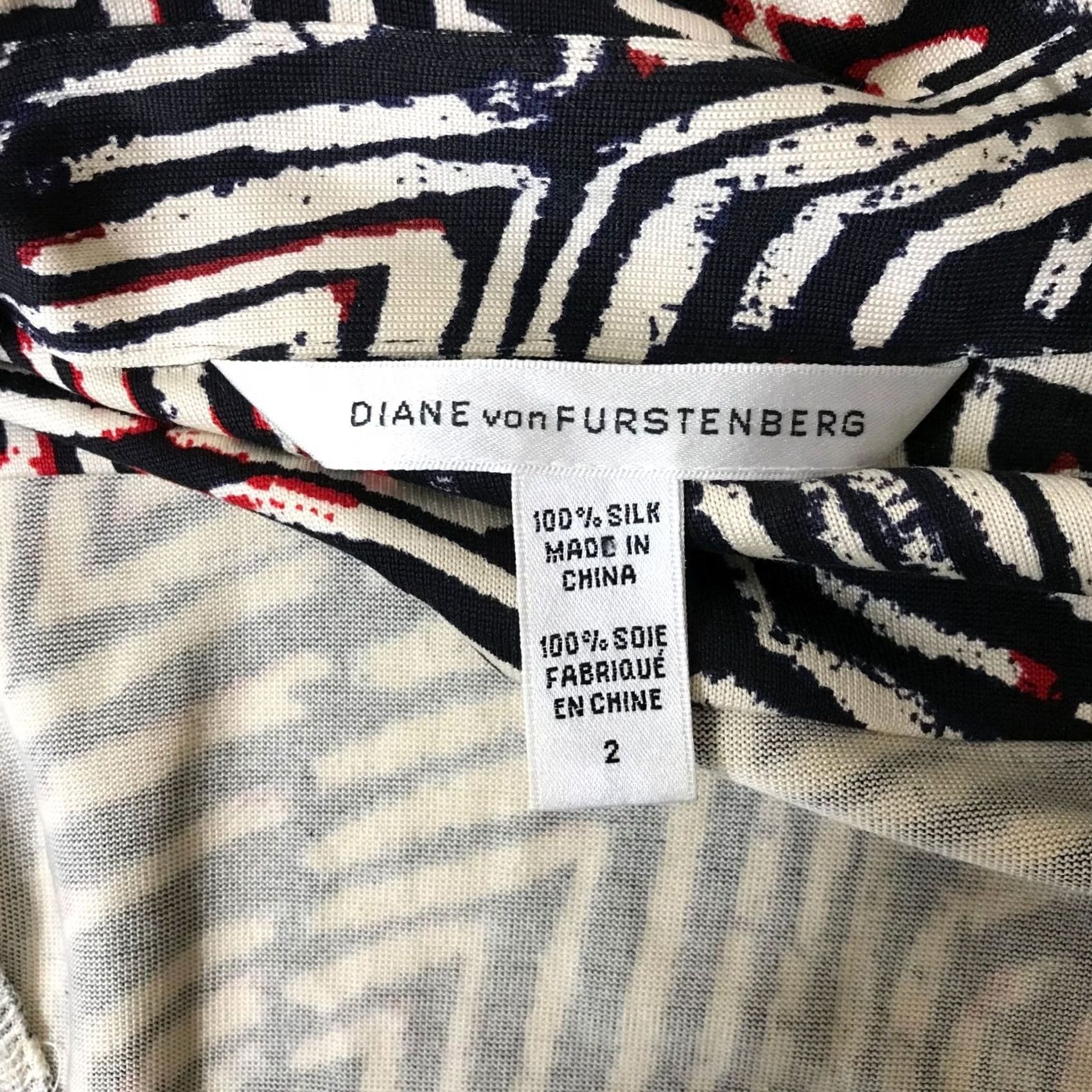 Diane von Furstenberg Diane von Furstenberg Womens 2 Black & Cream Collared Wrap Dress Silk Knee Length Size XS / US 0-2 / IT 36-38 - 7 Thumbnail