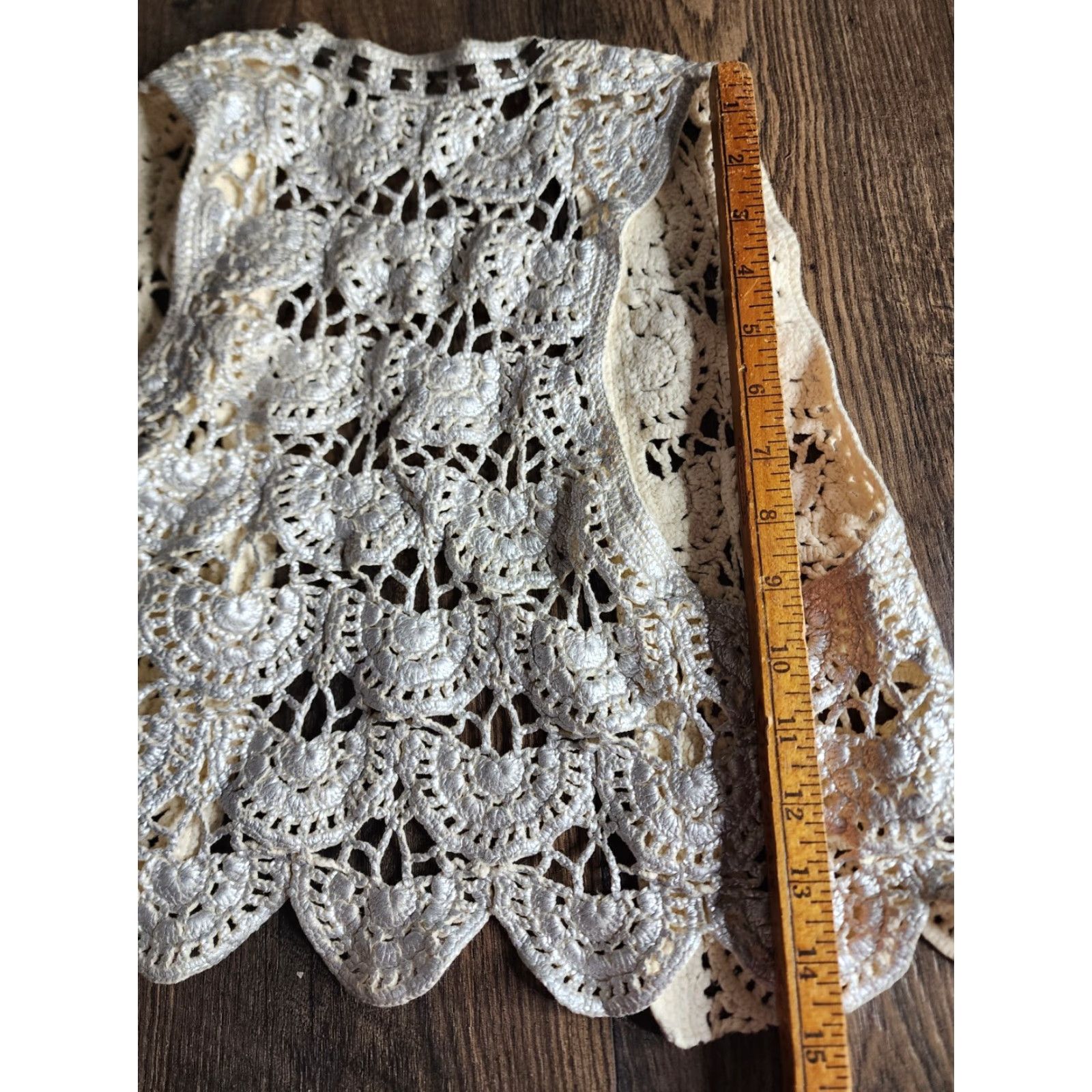 Vintage VINTAGE Boho Women's Crochet Vest 100% Cotton Short Sleeveless Open Knit Silver Studded M Fall Spring Summer Womens Size M / US 6-8 / IT 42-44 - 2 Thumbnail