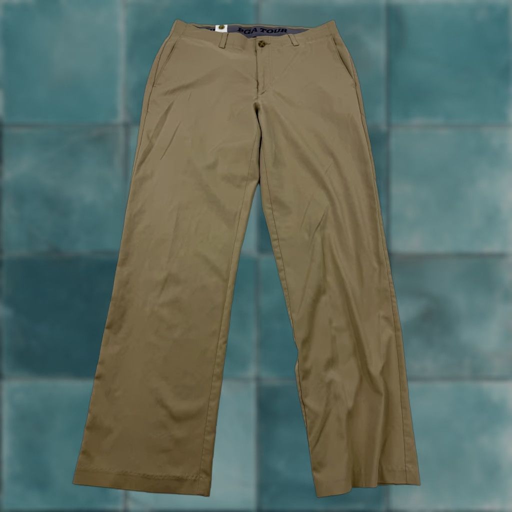 PGA Tour PGA TOUR Pants Mens 34x30 Beige Chino Straight Golf Stretch Casual Flat Front Mens Size US 34 / EU 50 - 1 Thumbnail