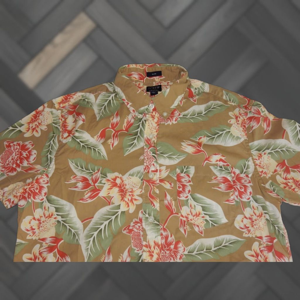 J.Crew J.CREW Floral Button-Up Shirt Brown Men's Short Sleeve Size M Slim Flex Size US M / EU 48-50 / 2 - 1 Thumbnail