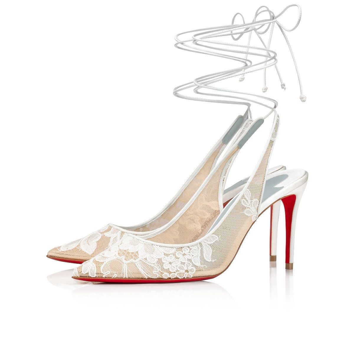 Christian Louboutin o1s1wg110924 Lace Up Kate Pumps in White Size US 10 / IT 40 - 2 Thumbnail