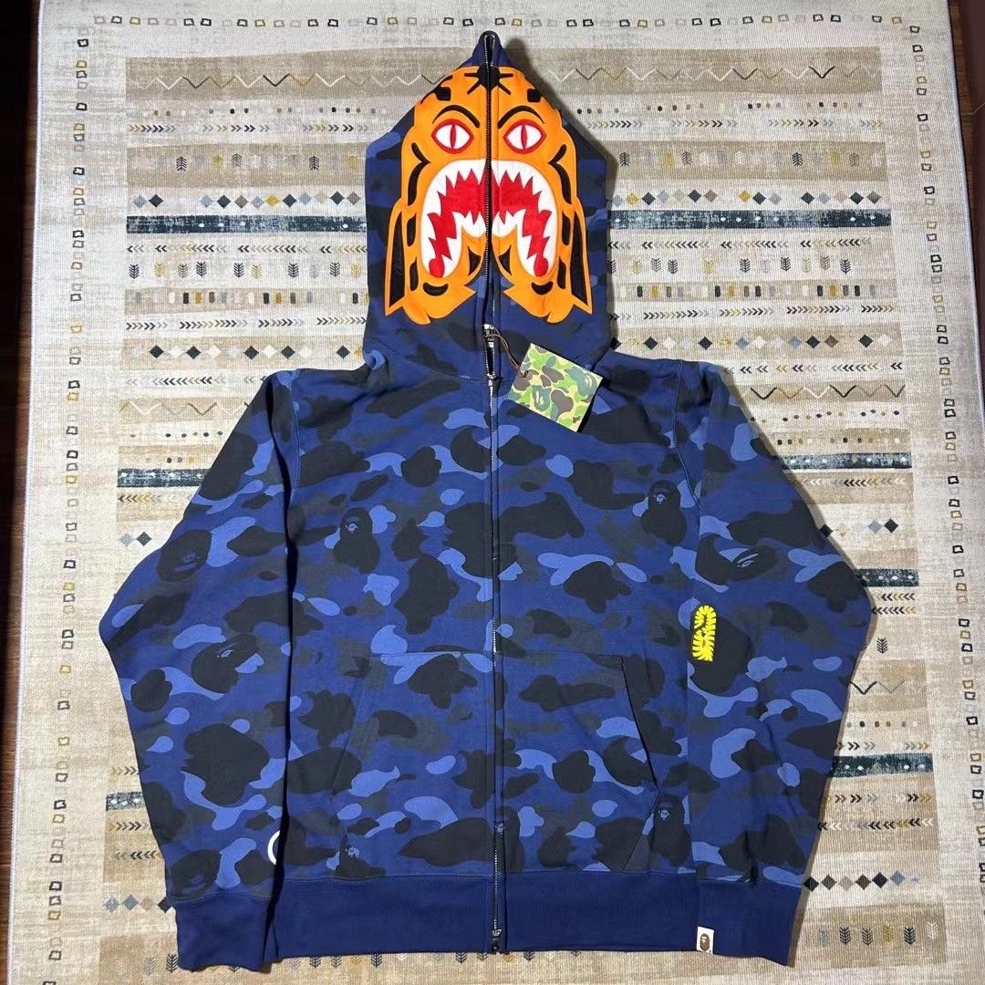 image of Bape Camo Tiger Full Zip Hoodie in Blue, Men's (Size XL)