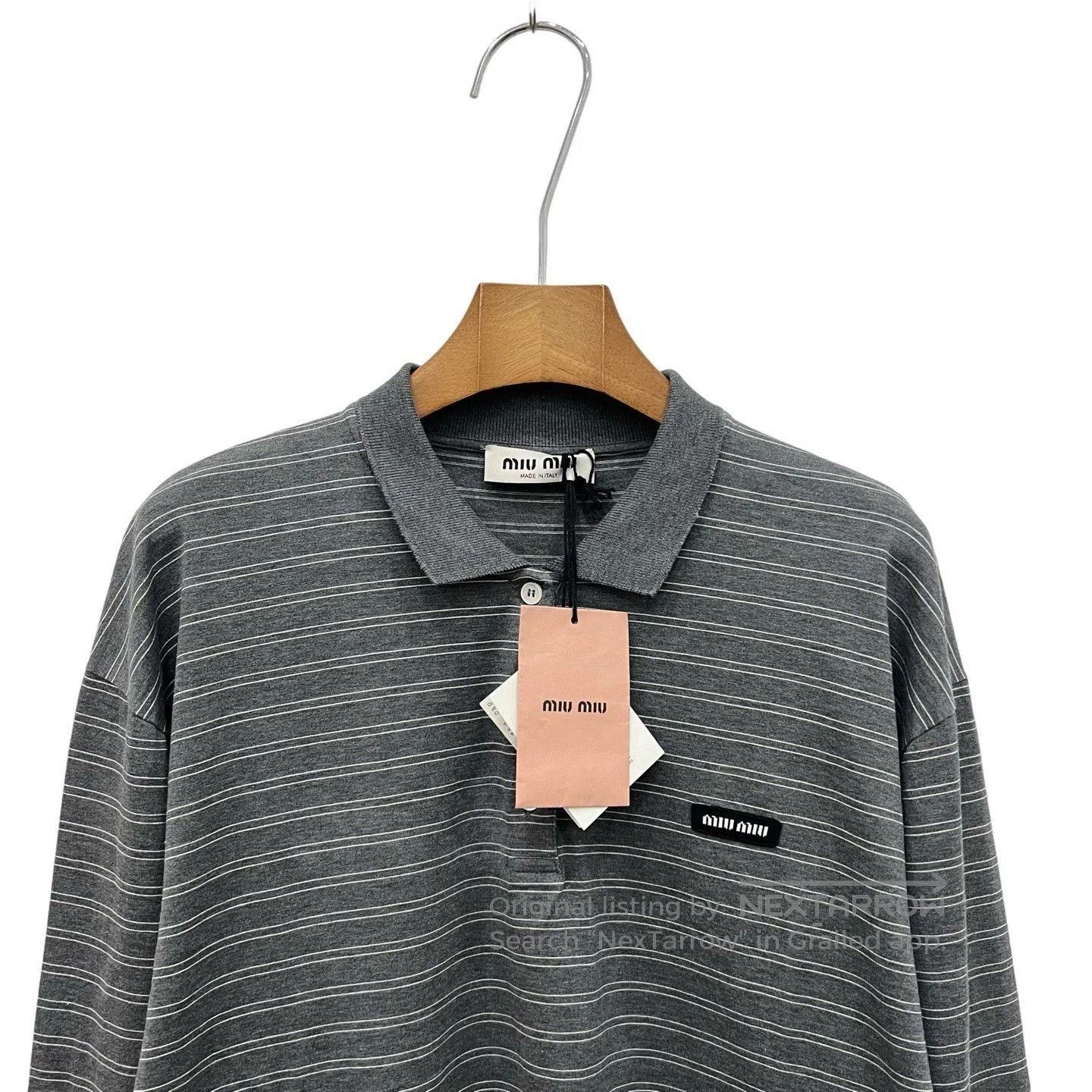 Miu Miu Miumiu SS25 Gray Striped Polo T. Size S / US 4 / IT 40 - 2 Thumbnail