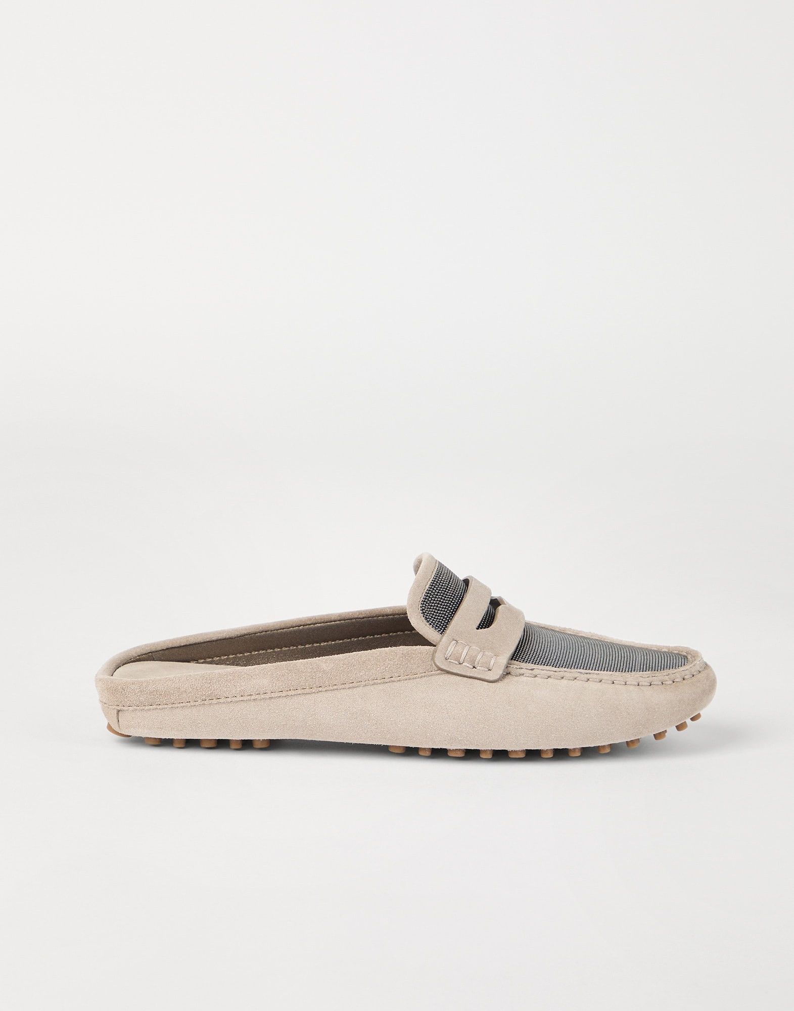 Brunello Cucinelli o1la1rc1a0326 Precious Driving Mules in Suede in Beige Size US 8 / IT 38 - 1 Thumbnail