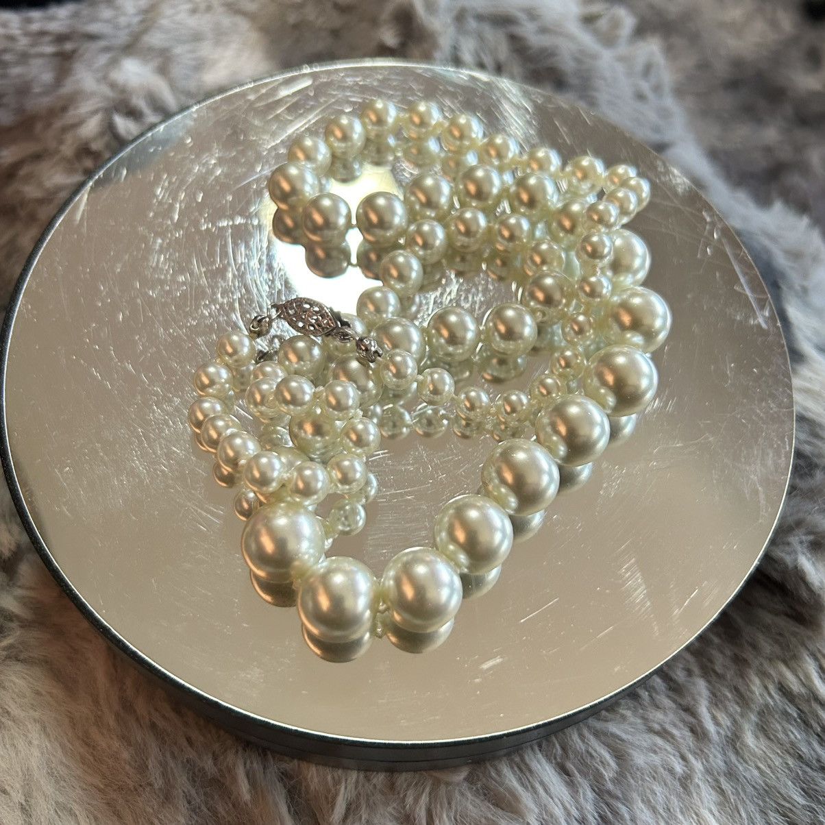 Vintage Vintage classic white glass hand knotted pearl 925 necklace Size ONE SIZE - 6 Thumbnail