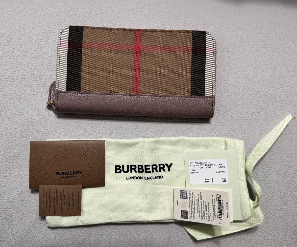 Burberry Burberry Large Check Zip Around Leather Wallet Grey Mink Size ONE SIZE - 12 Thumbnail