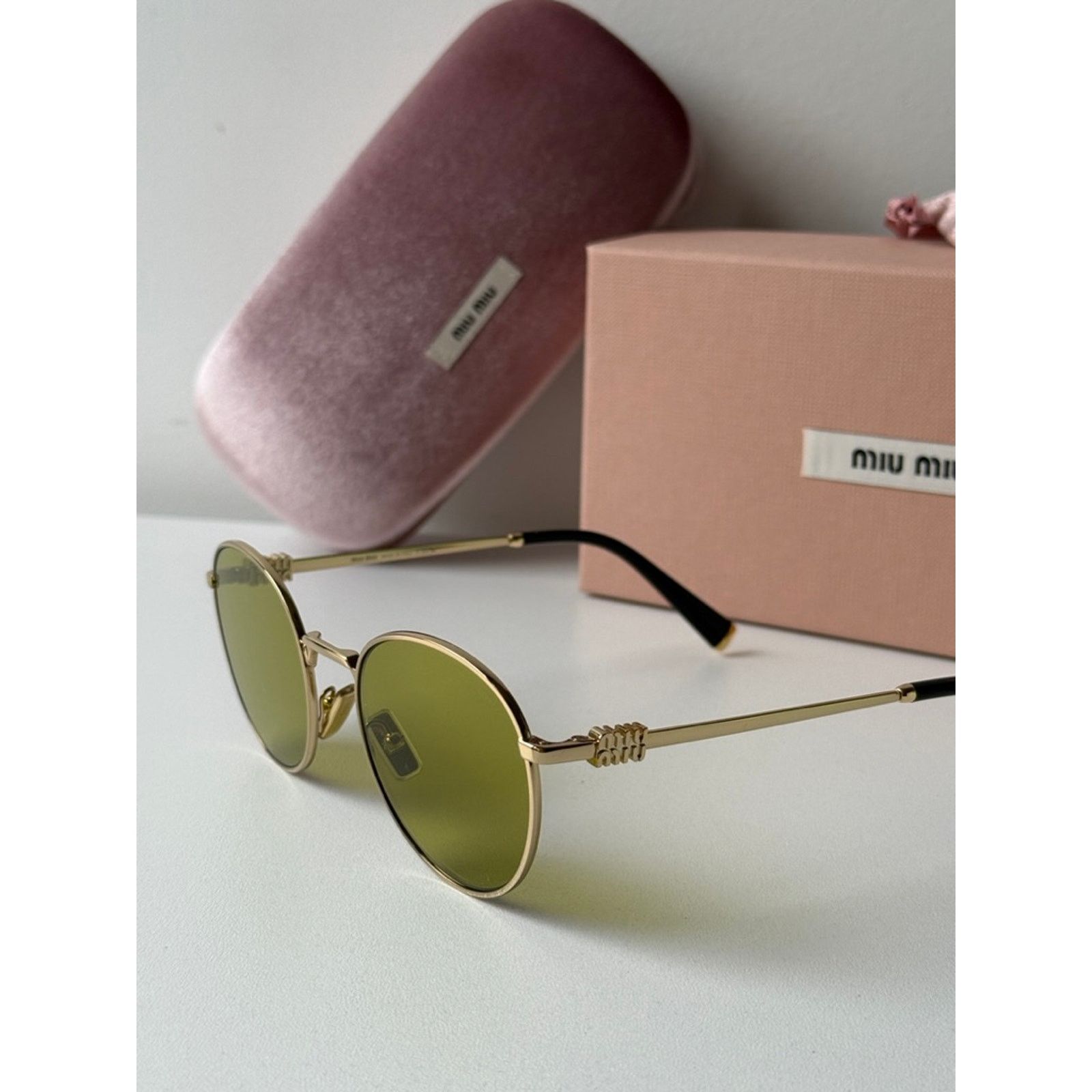 Miu Miu NEW Miu Miu MU55ZS Gold Green Tinted Metal Sunglasses $548 Size ONE SIZE - 3 Thumbnail