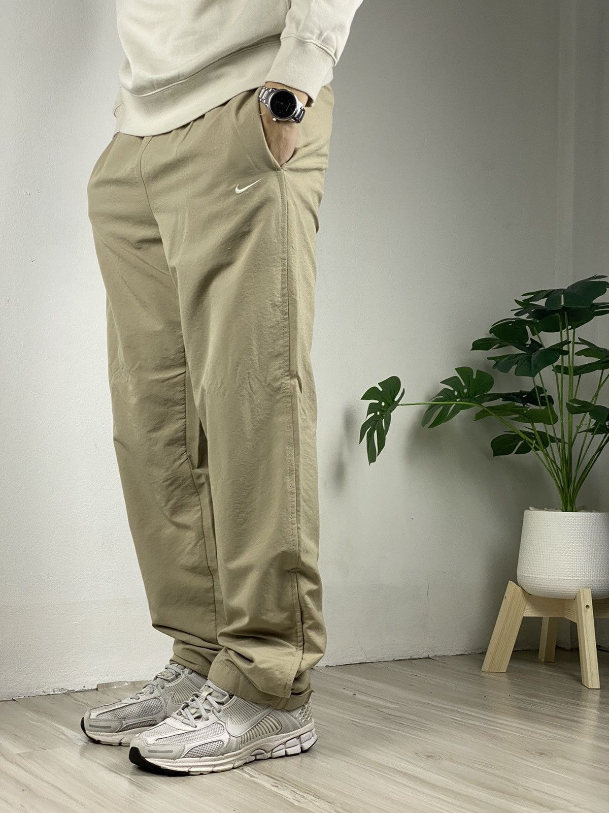 Nike × Vintage Y2K Nike Nylon Pants Track Drill Cream Swoosh Size US 30 / EU 46 - 1 Thumbnail