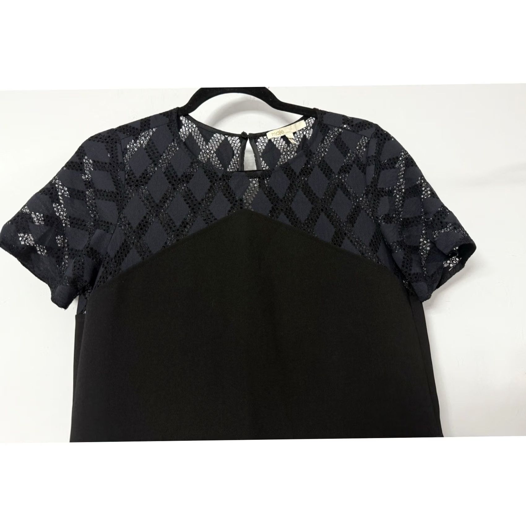 Maje Maje Black Lace Panel Dress Solid Short Sleeve Midi Women Size 3 Size 26" / US 2 / IT 38 - 3 Thumbnail