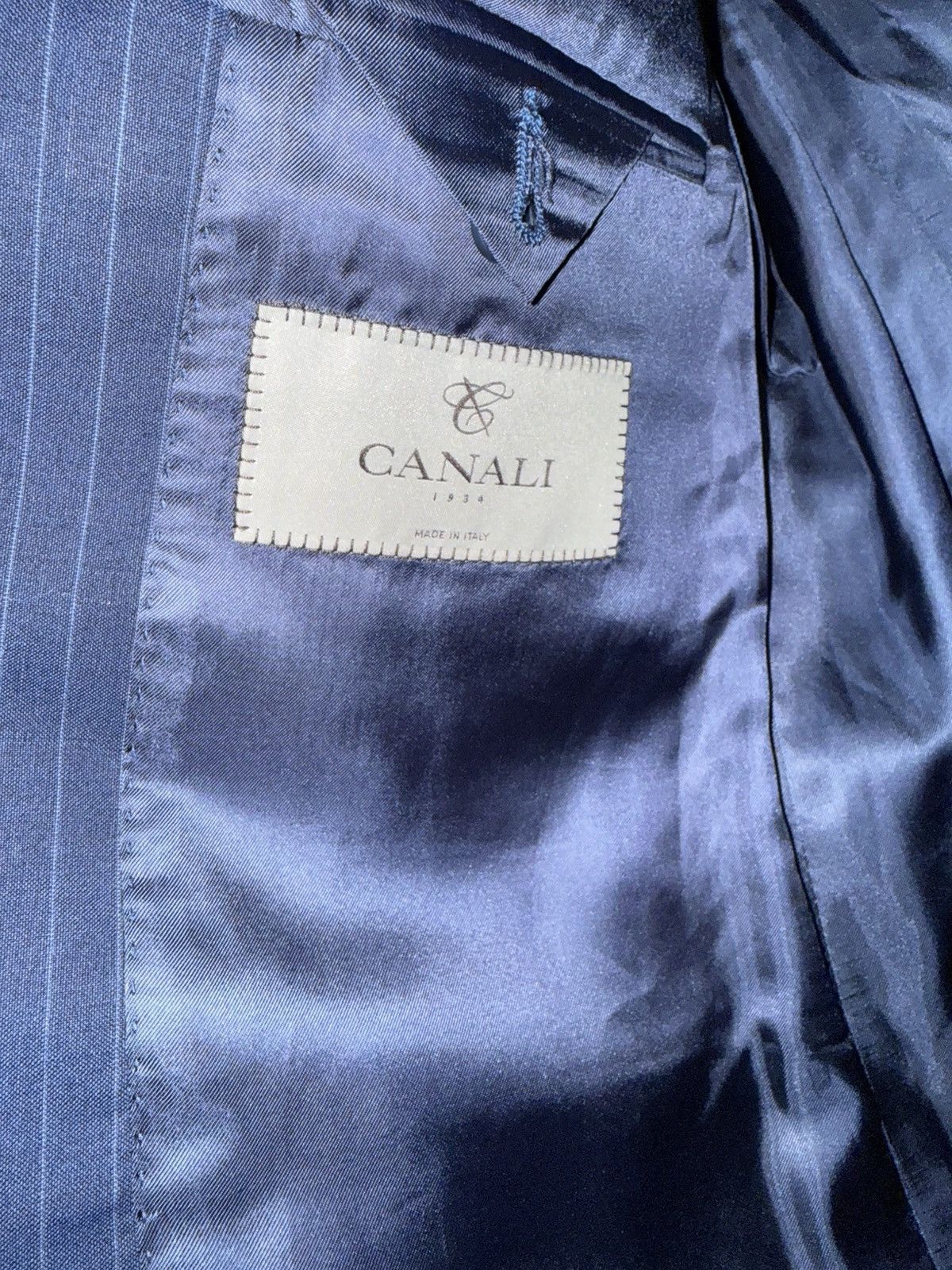 Canali Canali Navy Pinstripe Wool Blazer Made in Italy Size 50 Size 50R - 4 Thumbnail