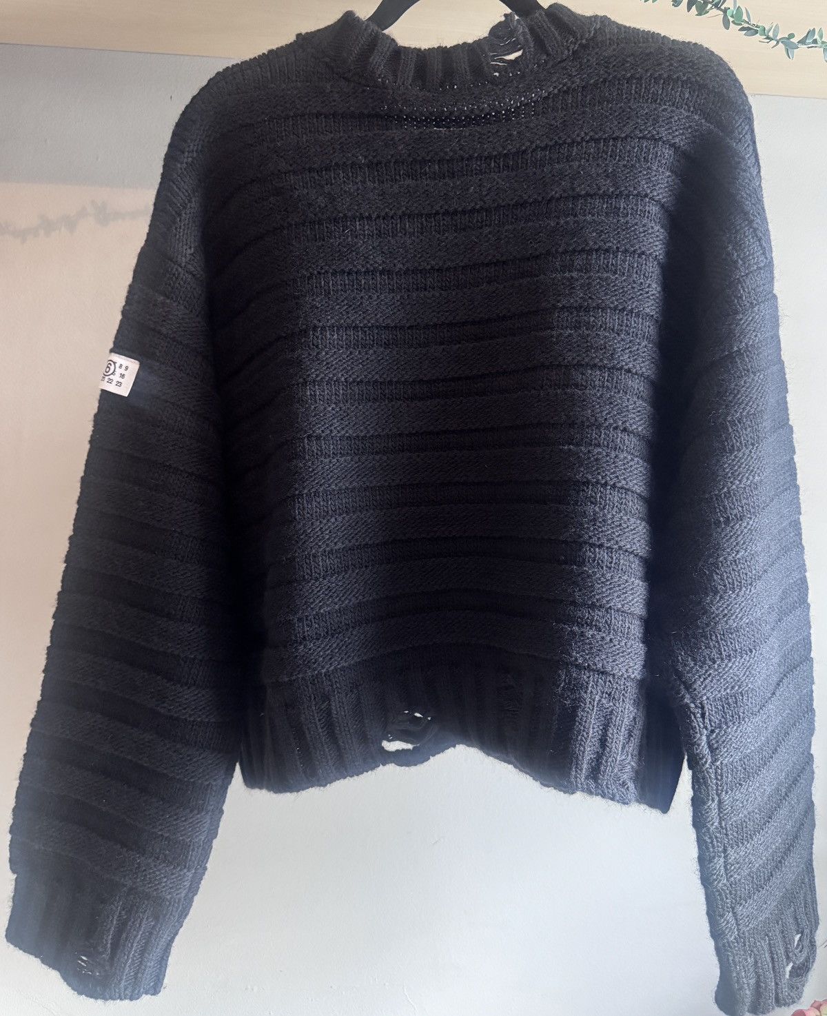 MM6 Black Distressed Cropped Sweater Size US XL / EU 56 / 4 - 3 Thumbnail