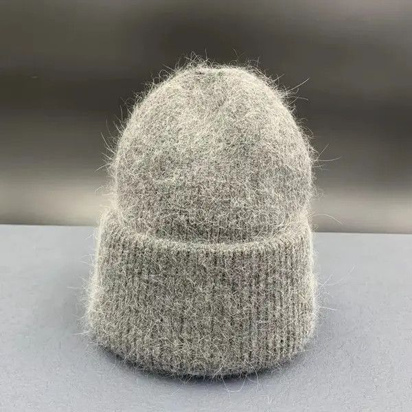 Japanese Brand Warm Fluffy Rabbit Fur Knitted Beanie Hat Size ONE SIZE - 2 Thumbnail
