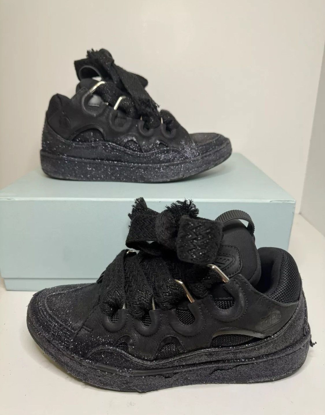 Pre-owned Lanvin Curb Glitter Sneakers Size 41 With Box In Black