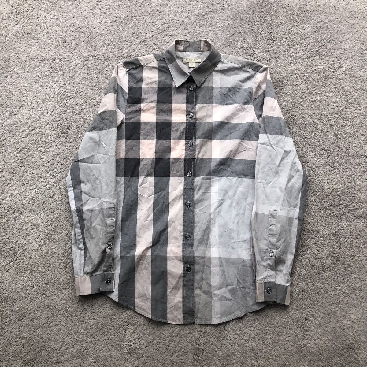 image of Burberry Nova Check Button Up Shirt in Grey, Men's (Size XS)