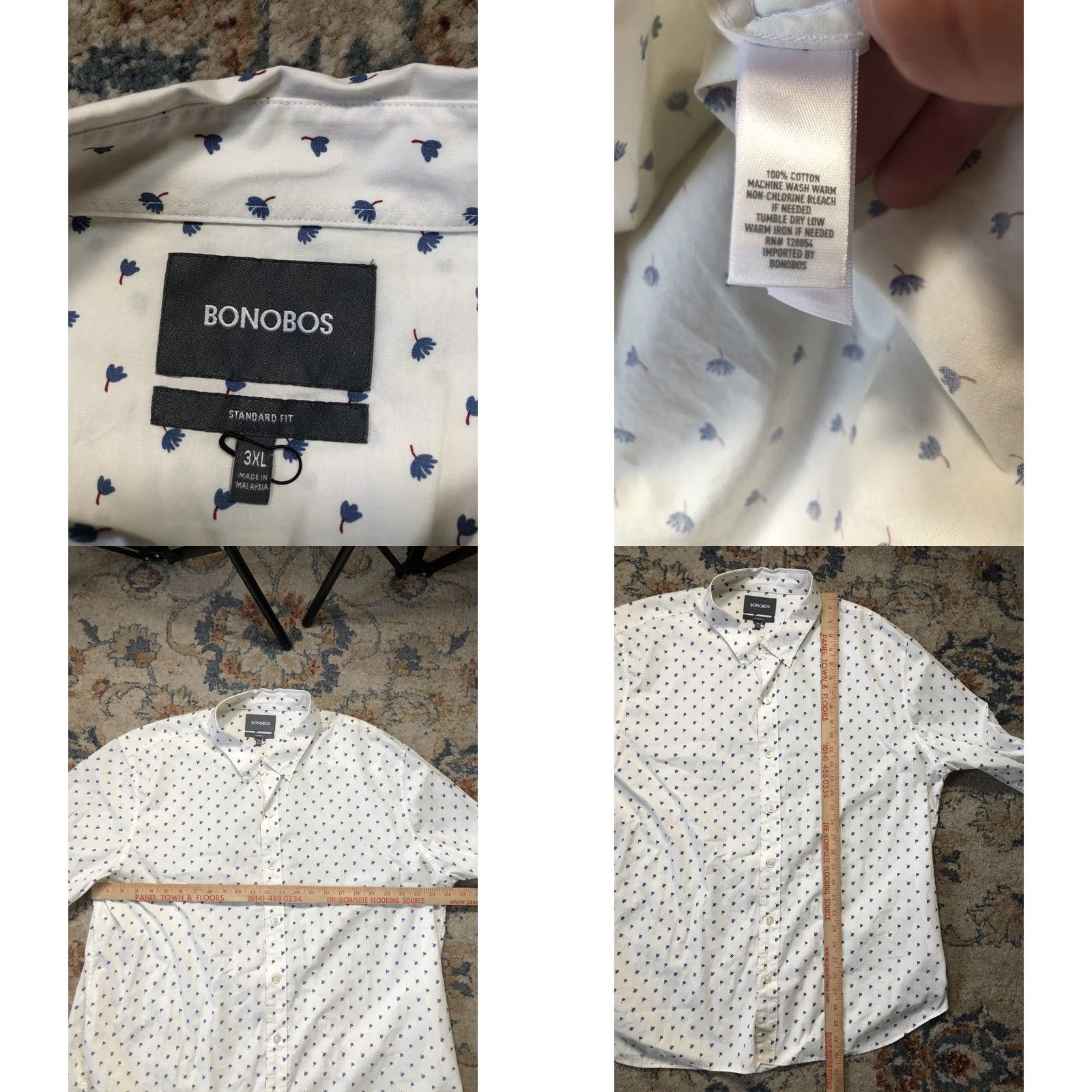 Bonobos Bonobos Shirt Mens 3XL White Floral Print Button-Down Long Sleeve Casual Size US XXL / EU 58 / 5 - 8 Thumbnail