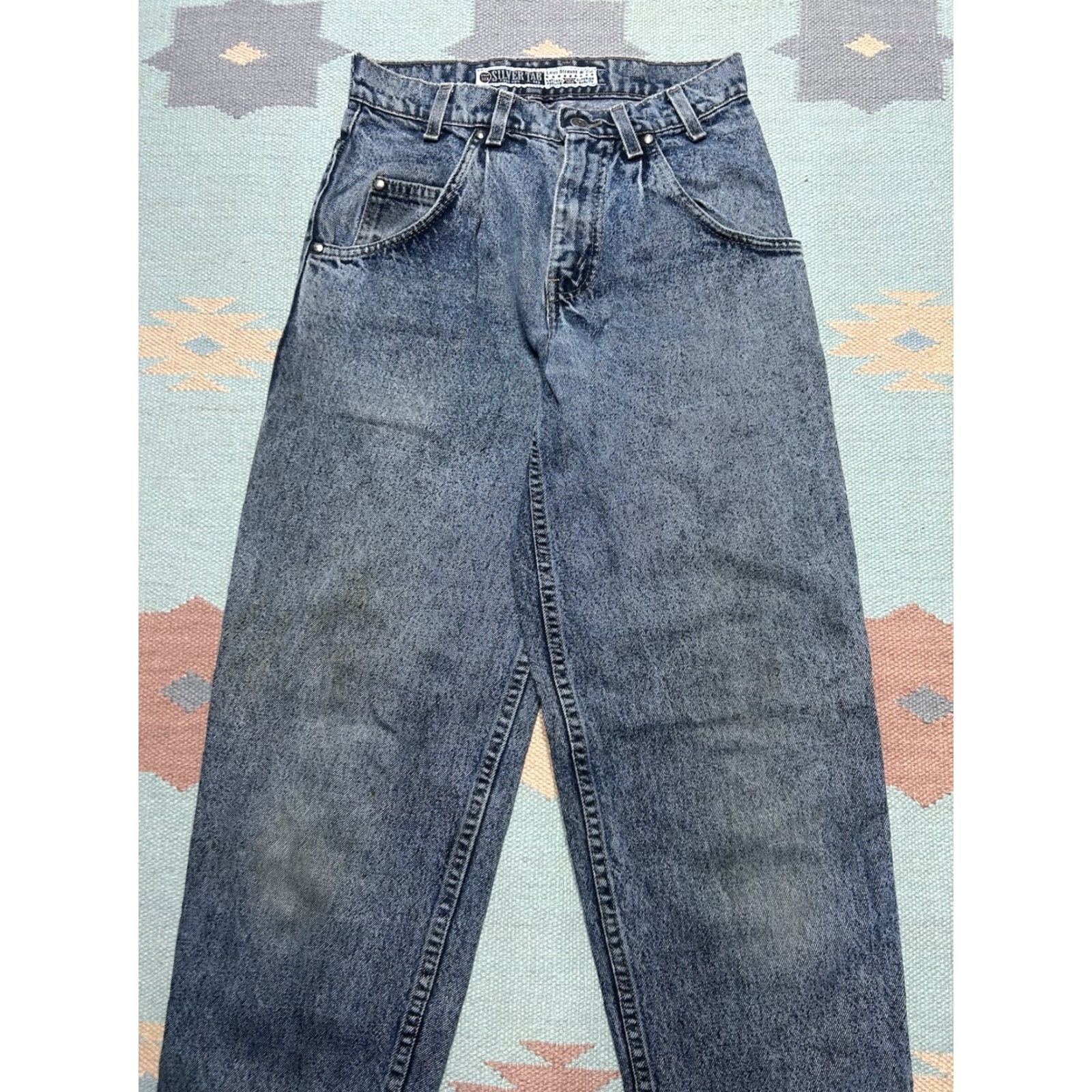 Levi's VINTAGE Levi’s Silvertab Jeans Dark Wash Tapered Distressed USA 27x33 Jeans Men Blue 80s 90s Size US 27 - 3 Thumbnail