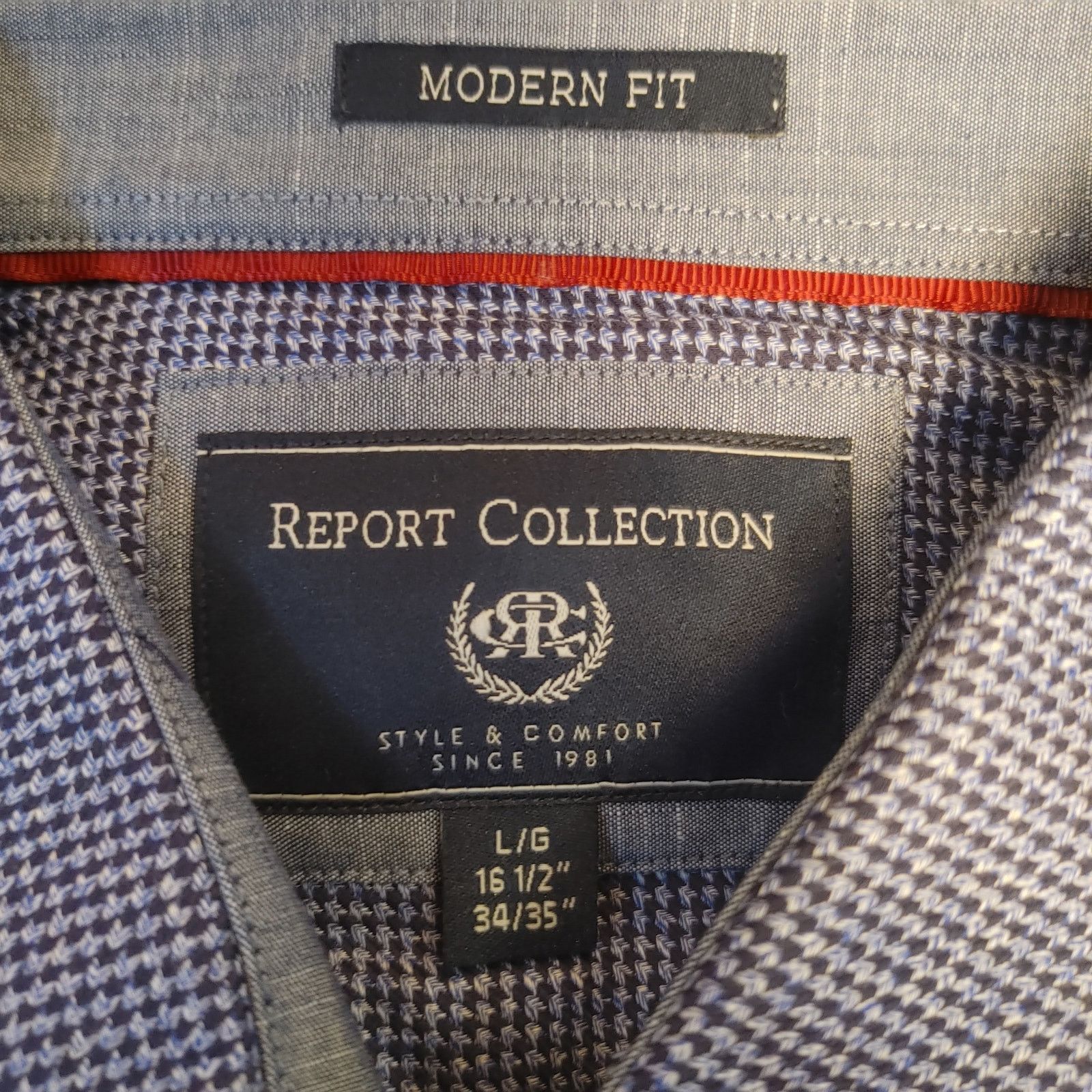 Report Collection Report Collection Men's LG Modern Fit Blue Plaid Dress Shirt Size US L / EU 52-54 / 3 - 3 Thumbnail