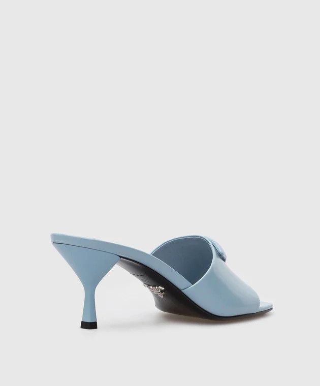 Prada oc11z0625 Brushed Leather Heeled Slides Sandals in Blue Size US 11 / IT 41 - 4 Thumbnail