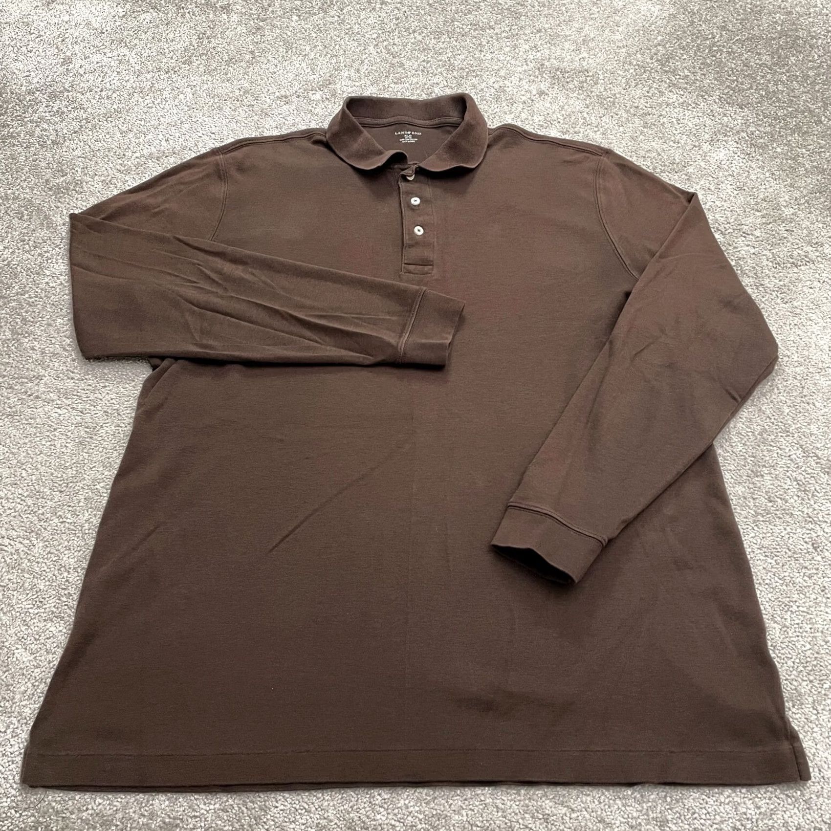 Lands' End Lands' End Polo Shirt Mens XLT Brown Long Sleeve 100% Cotton Casual Outdoor Top Shirt Regular Big & Tall Mens Size US XL / EU 56 / 4 - 2 Thumbnail