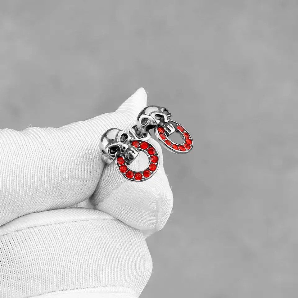 Jewelry Red Tiny Skull Stud Earrings Charm Stainless Earring Gift Size ONE SIZE - 4 Thumbnail