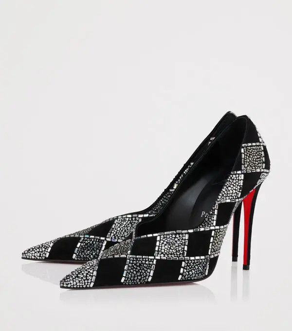 Christian Louboutin os11x0526 Doria Doria Suede Crystal-Check Pumps in Black Size US 11 / IT 41 - 2 Thumbnail