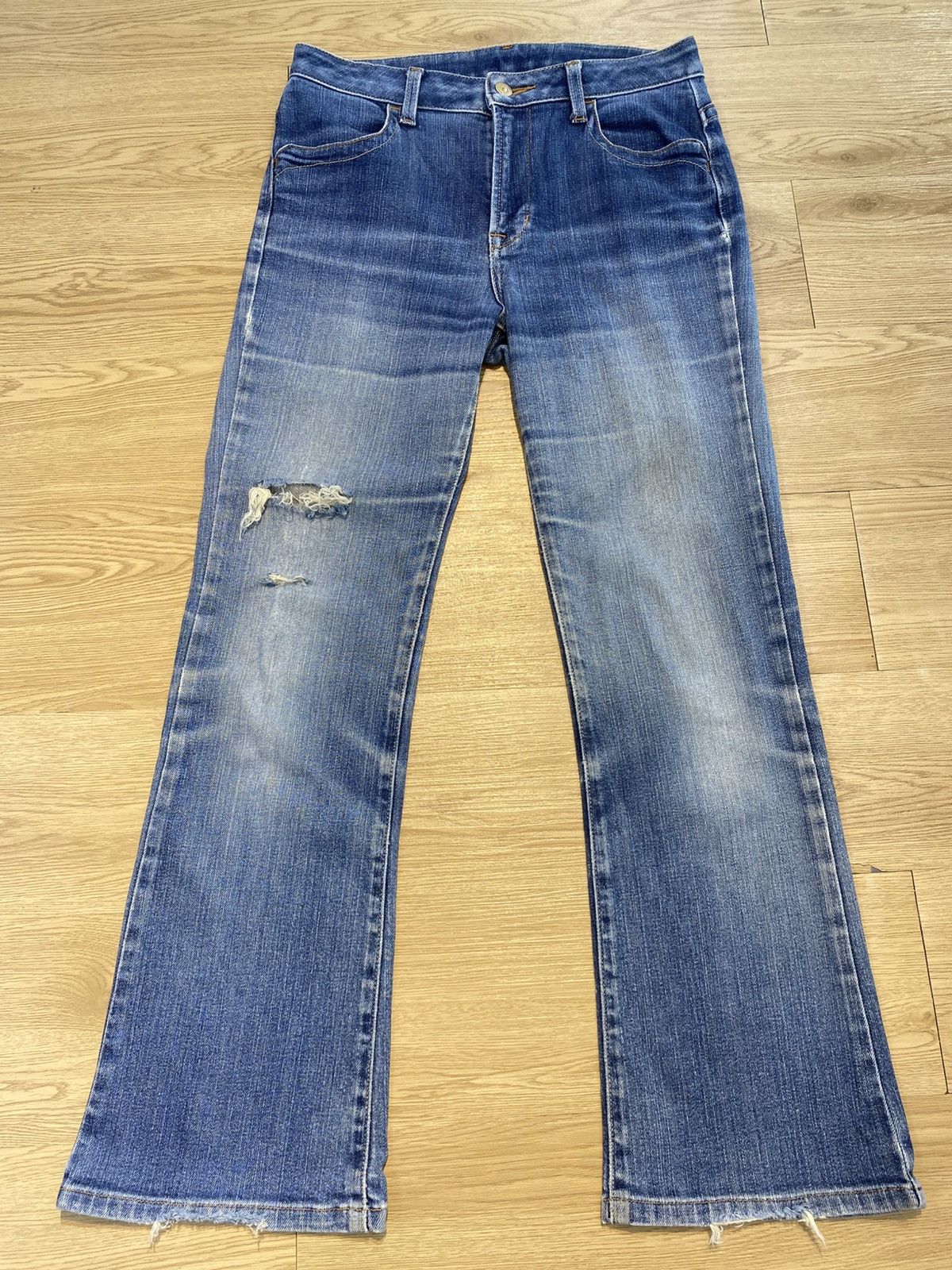 If Six Was Nine Japanese Brand Blue Wash Style Flare Distress Jeans Size US 29 - 1 Thumbnail