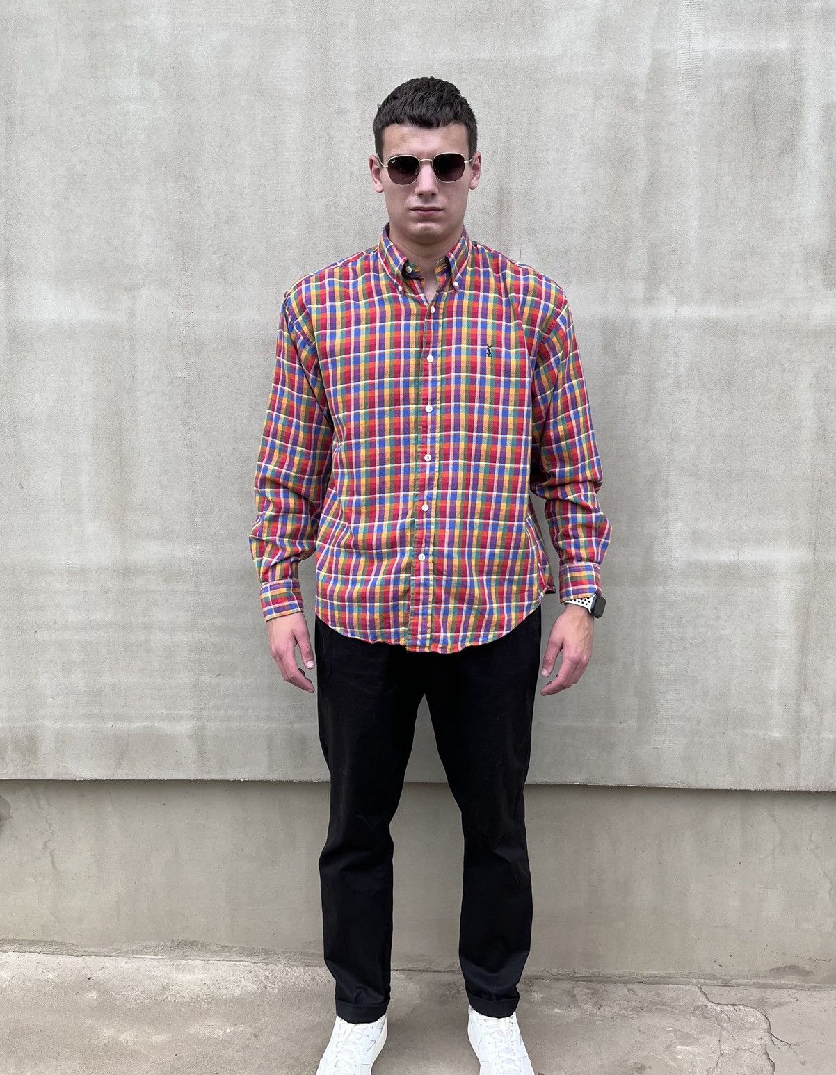 Yves Saint Laurent YSL Yves Saint Laurent Mens L Plaid Shirt Vintage Hong Kong Size US L / EU 52-54 / 3 - 4 Thumbnail