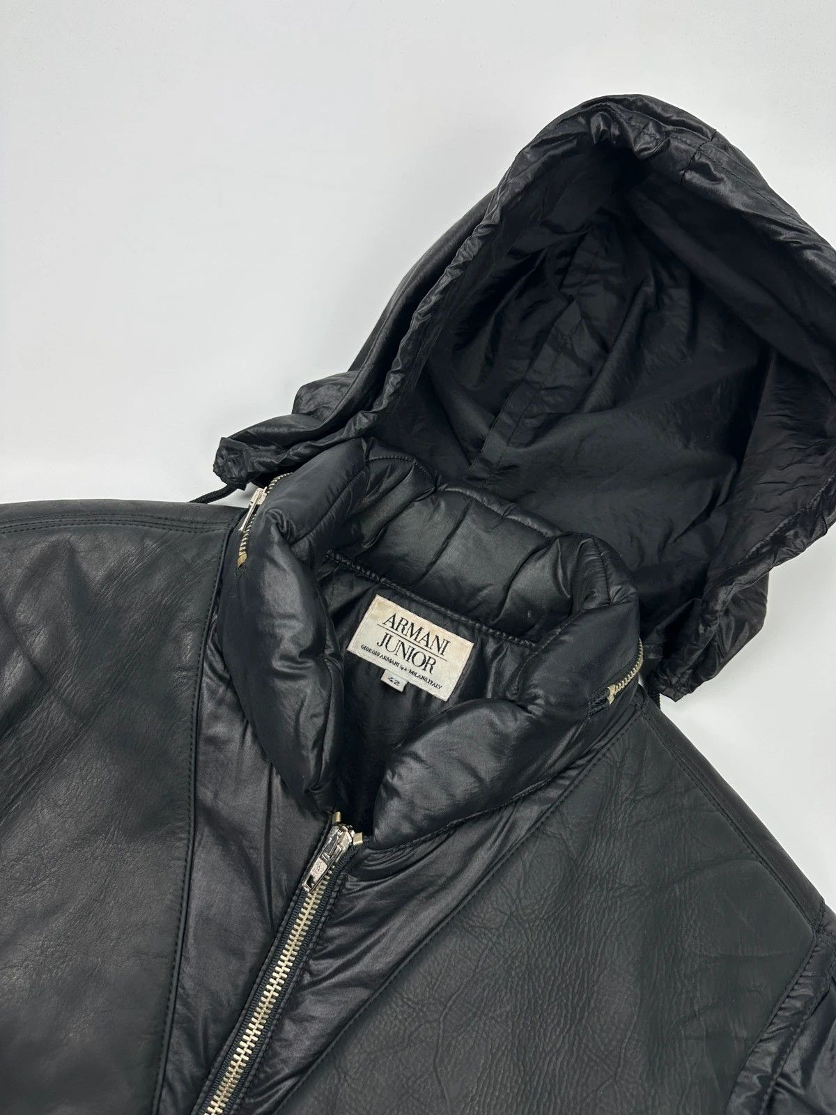 Armani Armani 90’s Black Leather & Nylon Puffer Bomber Jacket Size US M / EU 48-50 / 2 - 3 Thumbnail