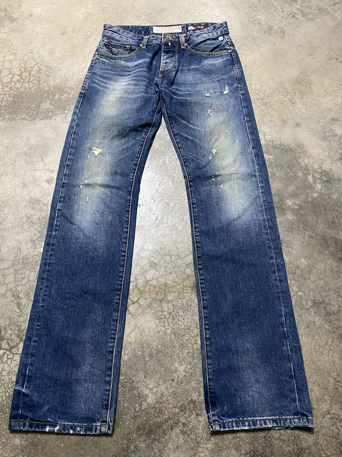 Hysteric Glamour × Nicole Club × Tornado Mart Japanese Nicole Distressed Slim Straight Denim p137 Size US 31 - 2 Thumbnail