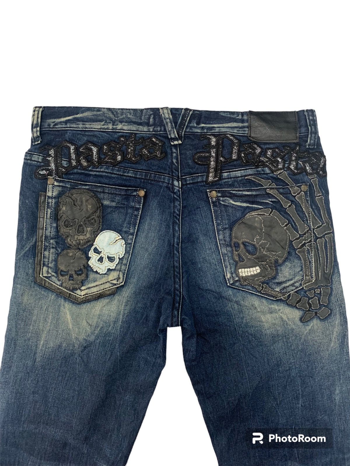 image of Hype x Skull Jeans Pasta Denim Jean Skull Skeleton Design Spandex Pant in Blue, Men's (Size 37)